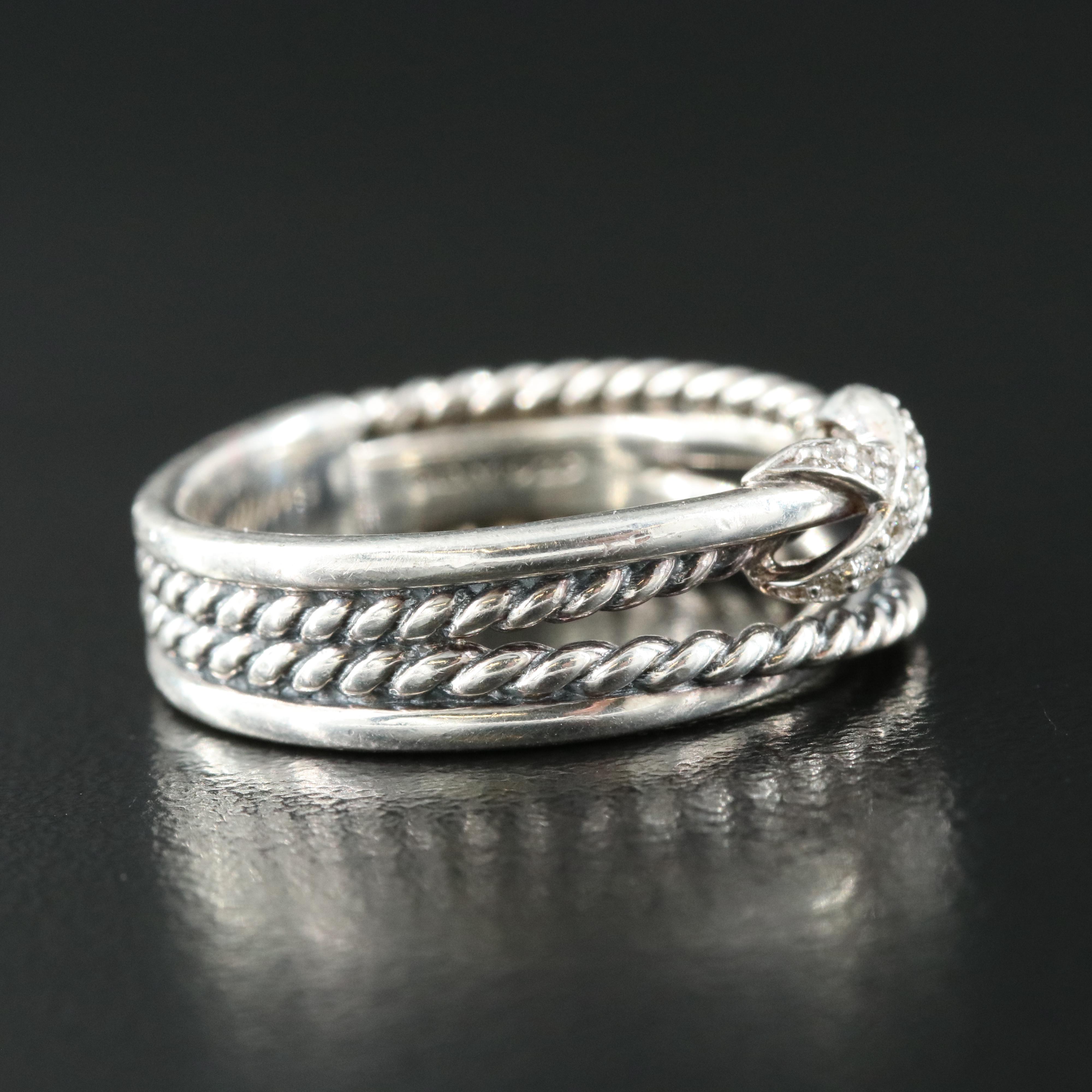 David Yurman Sterling and Diamond X Crossover Ring