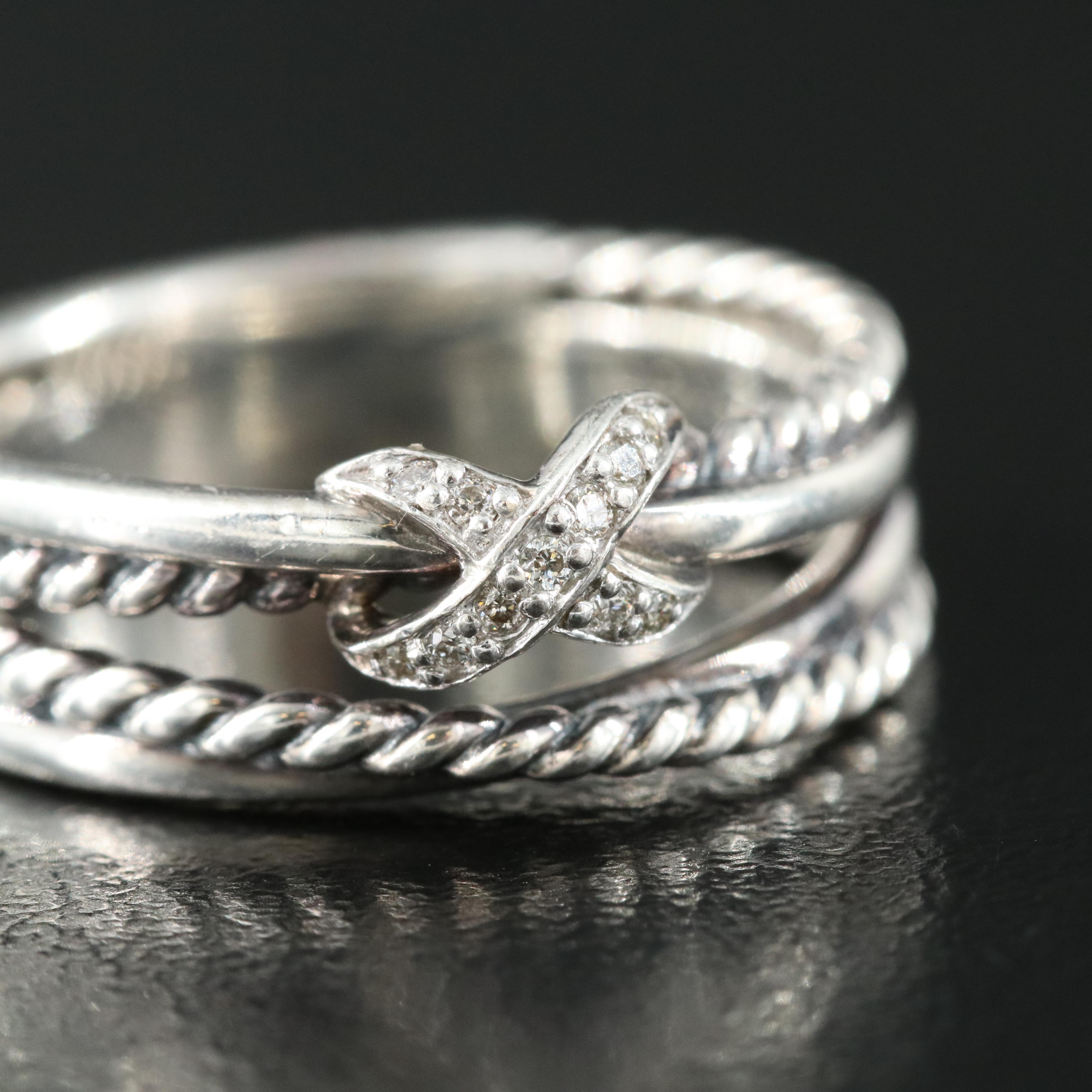 David Yurman Sterling and Diamond X Crossover Ring