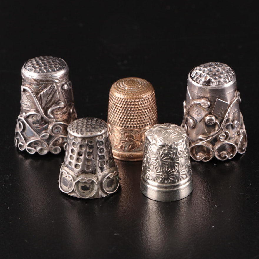 Mexican Sterling Silver Thimbles with Other Metal Thimbles