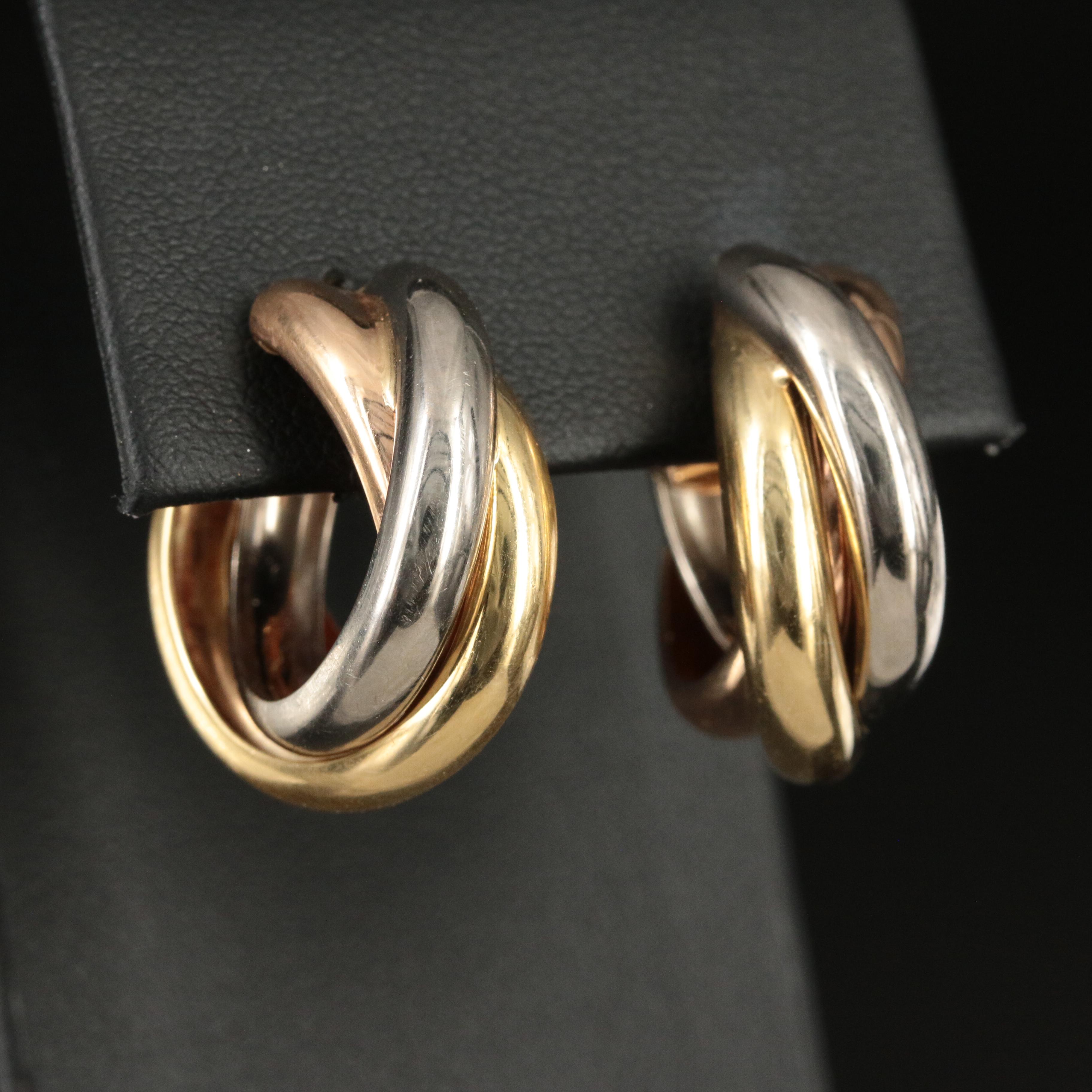 Cartier "Trinity" 18K Tri-Color Gold Hoop Earrings