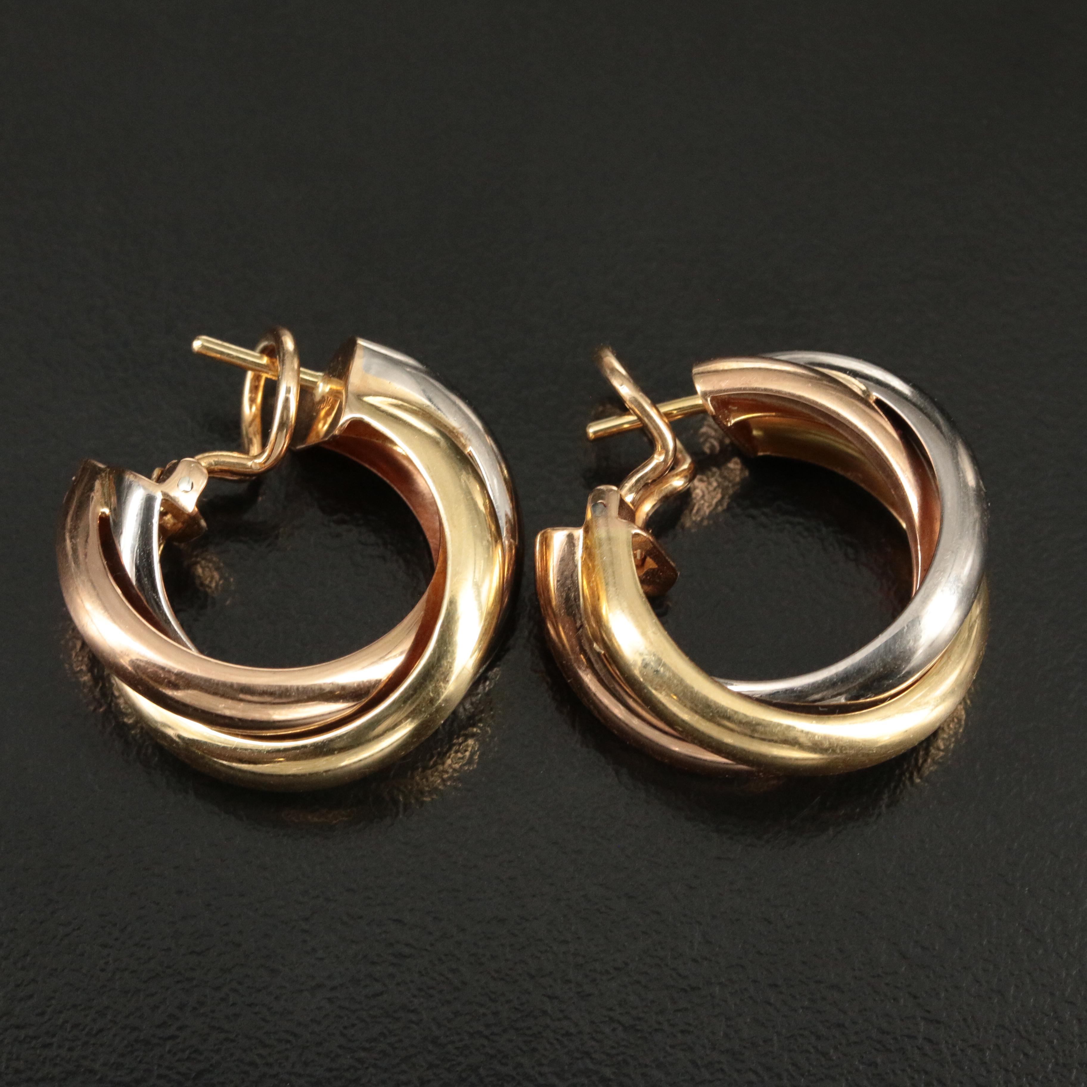 Cartier "Trinity" 18K Tri-Color Gold Hoop Earrings