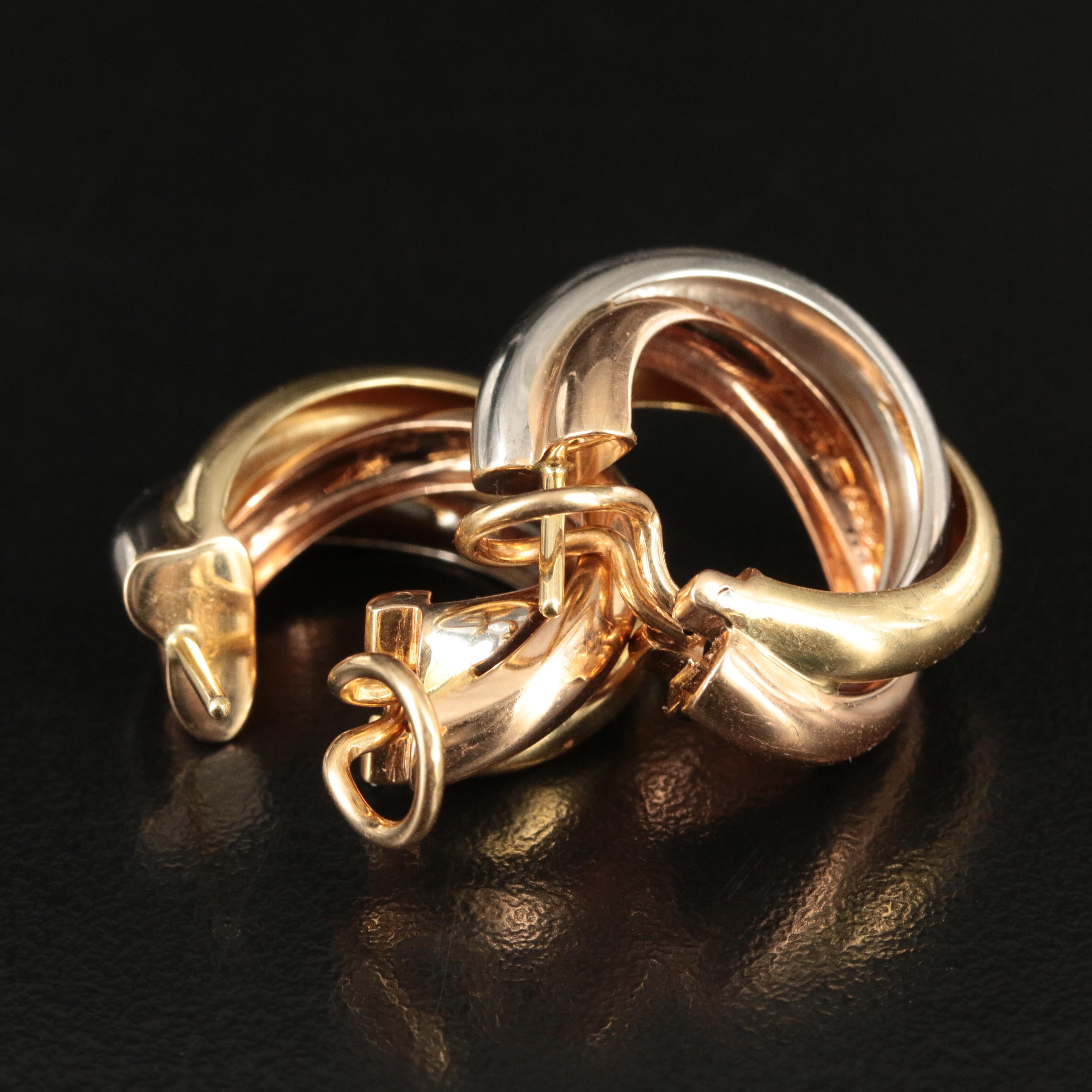 Cartier "Trinity" 18K Tri-Color Gold Hoop Earrings