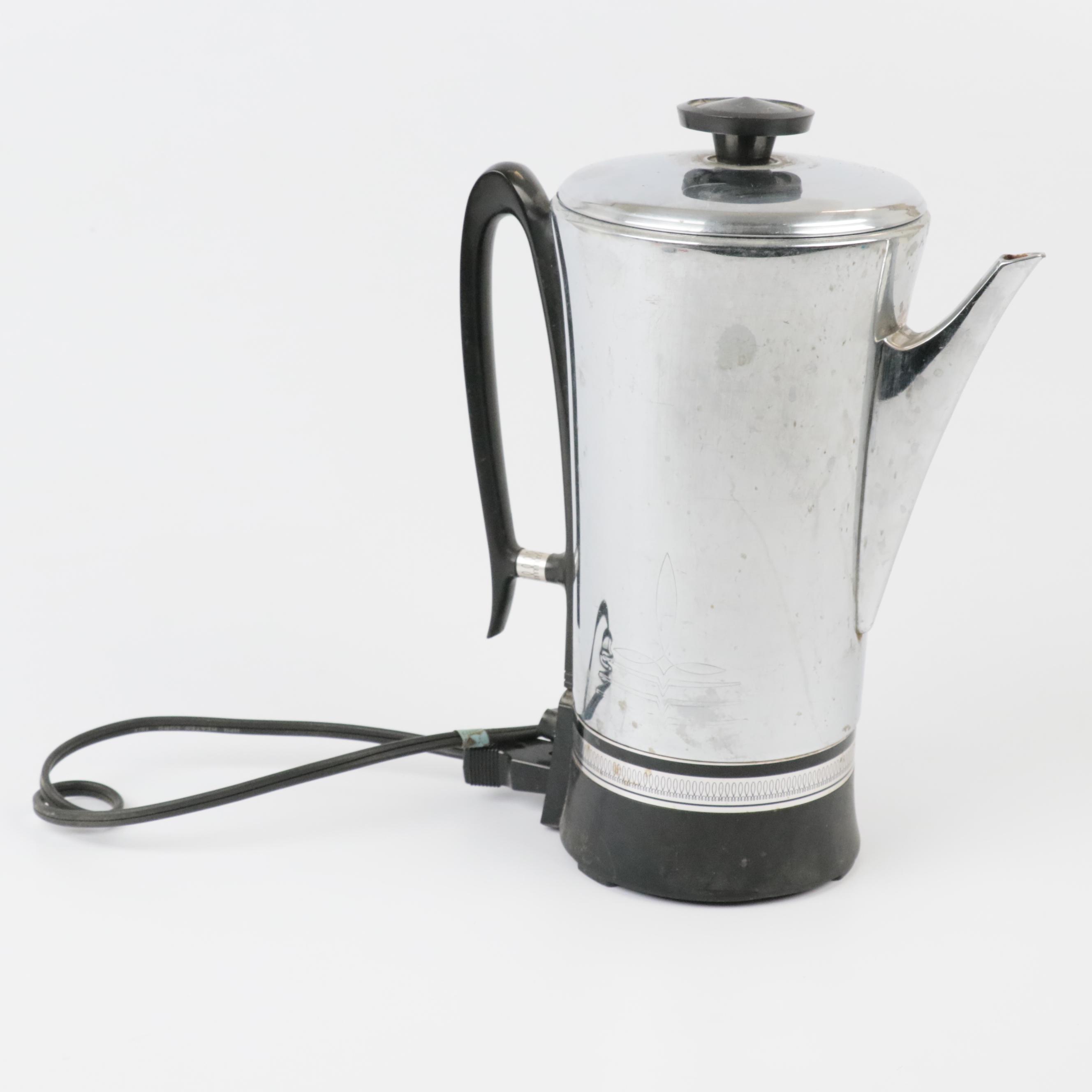 Round Painted Metal Bread Box, Metal Serving Tray and Universal Percolator