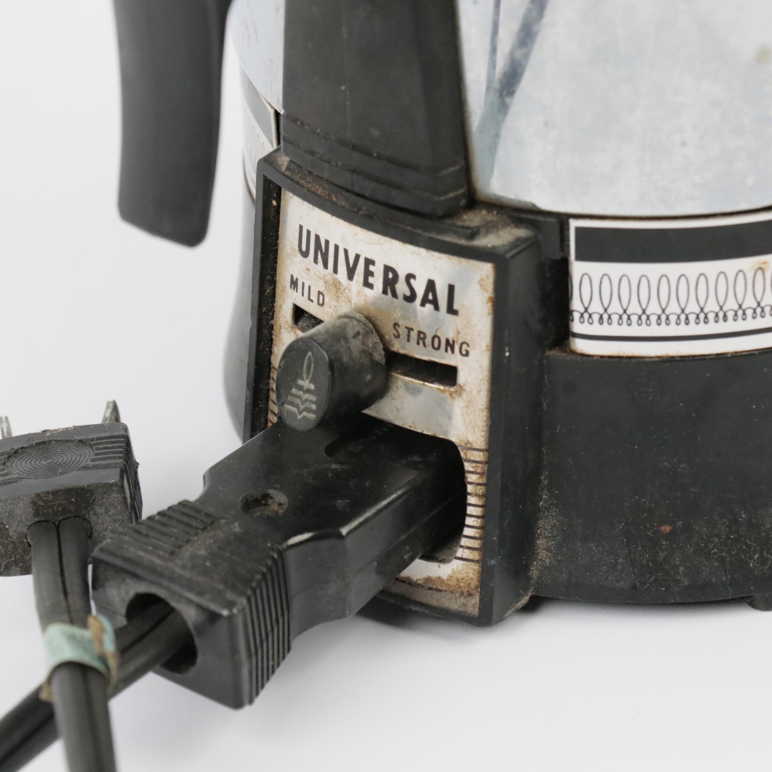 Round Painted Metal Bread Box, Metal Serving Tray and Universal Percolator