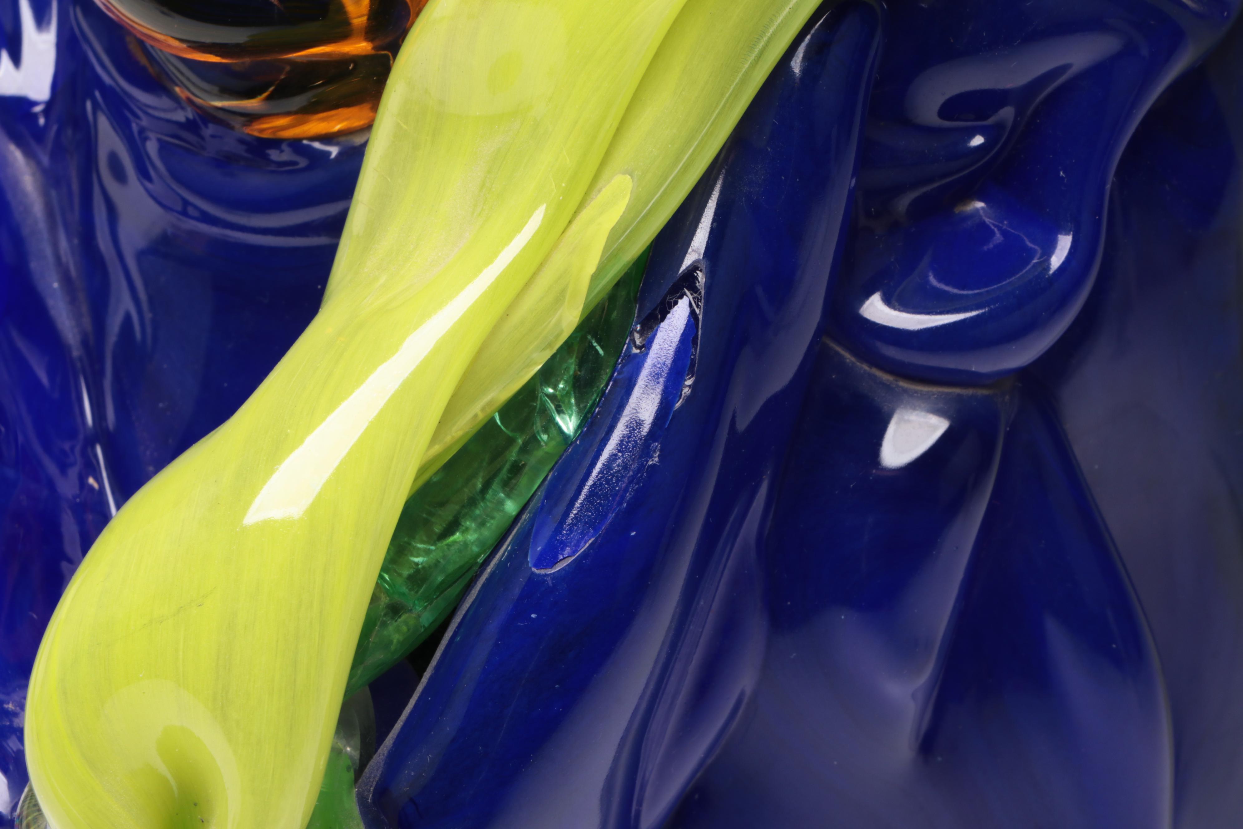 Handcrafted Blue Cloaked Studio Art Glass Figural Sculpture