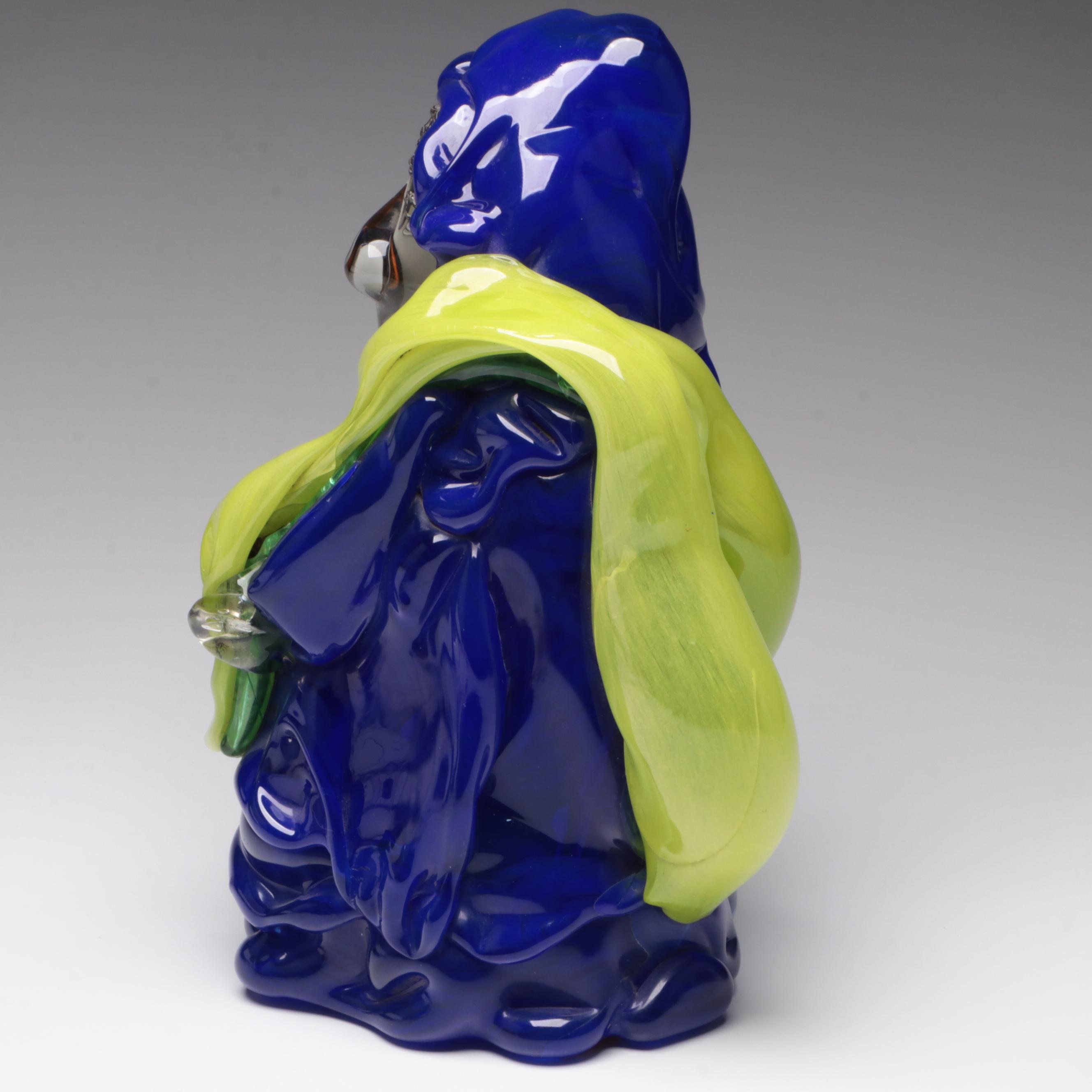Handcrafted Blue Cloaked Studio Art Glass Figural Sculpture