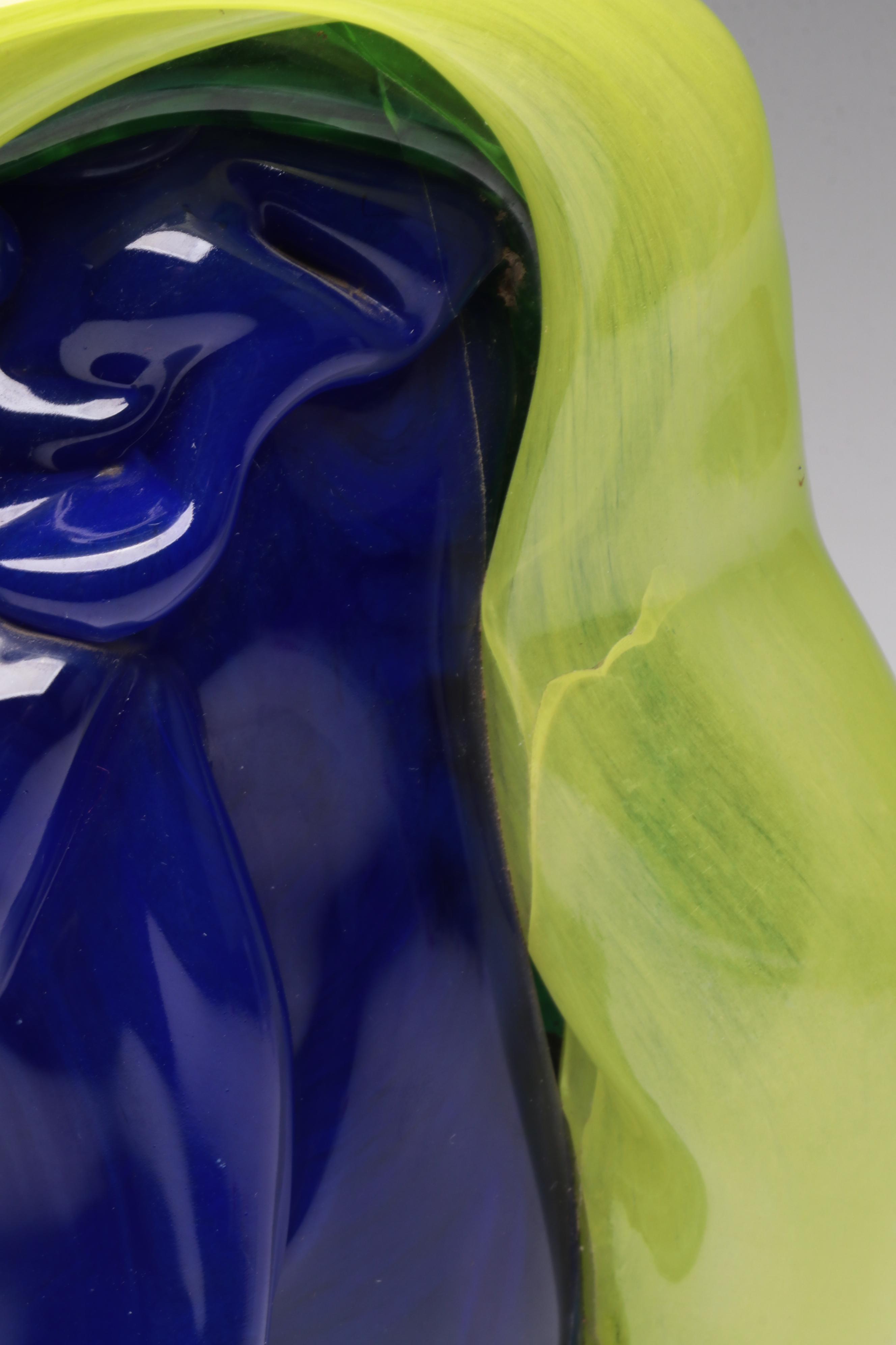 Handcrafted Blue Cloaked Studio Art Glass Figural Sculpture