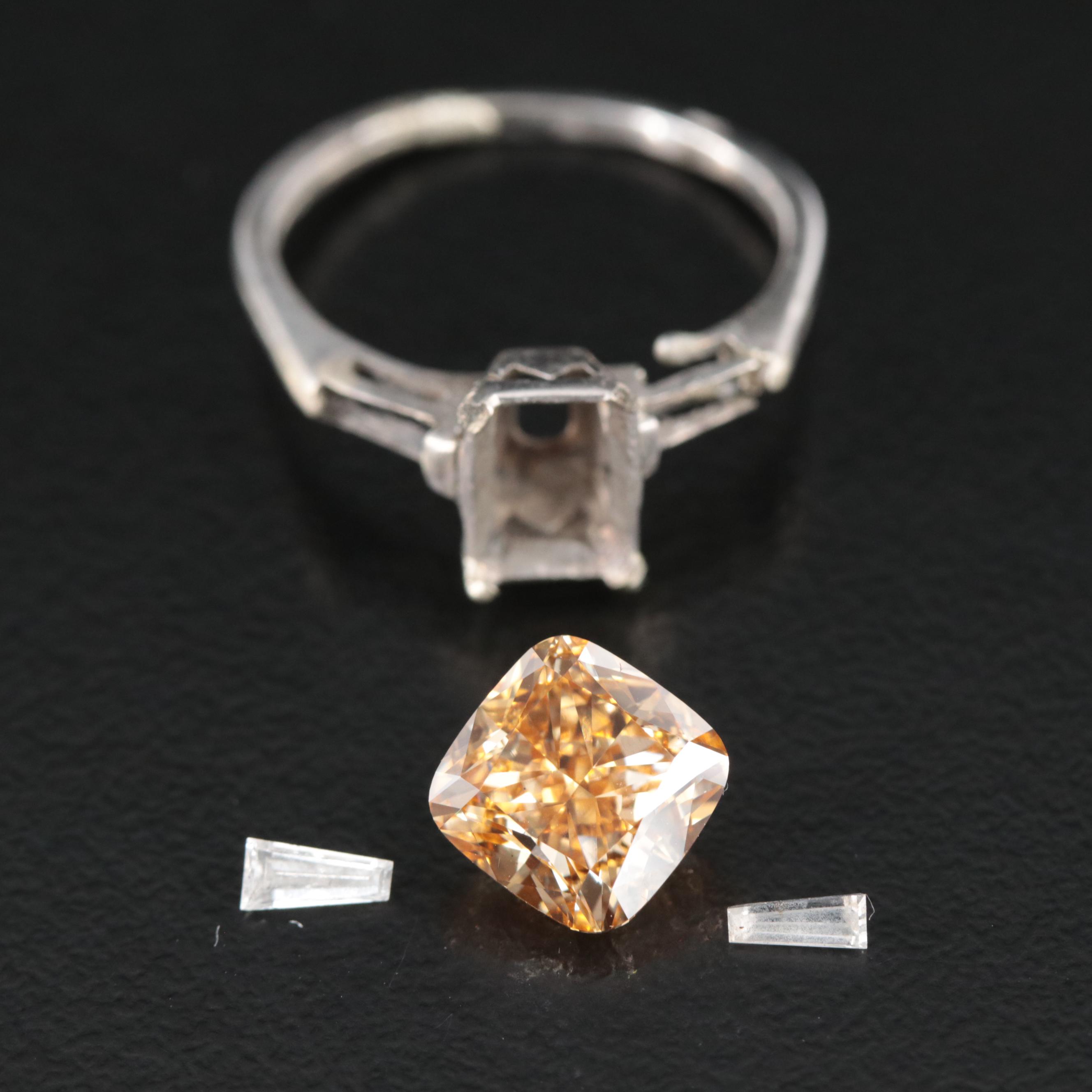 Loose 3.48 CTW Diamonds with Fancy Brownish Yellow Center and Mounting