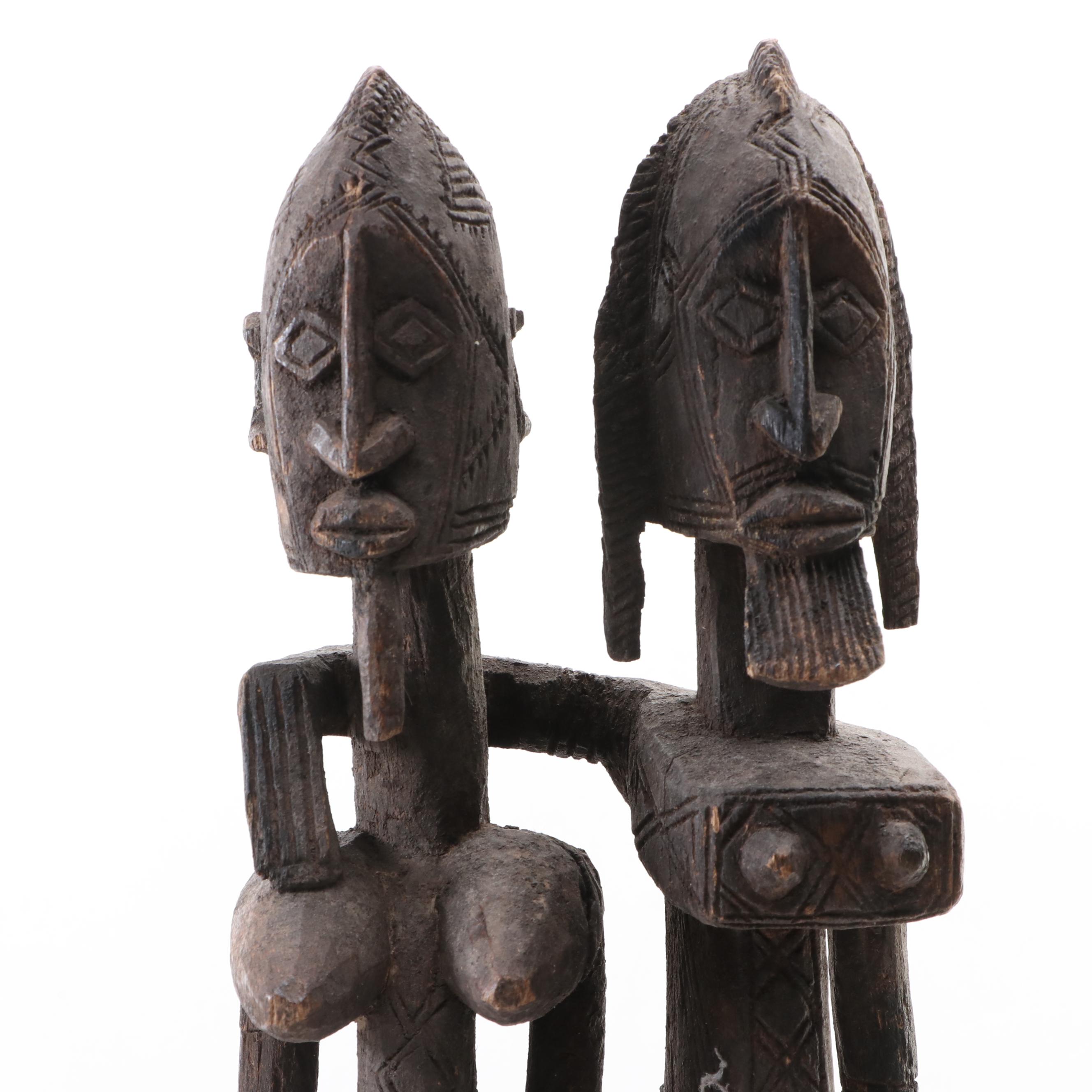Hand-Carved Mali Dogon Seated Couple Sculpture