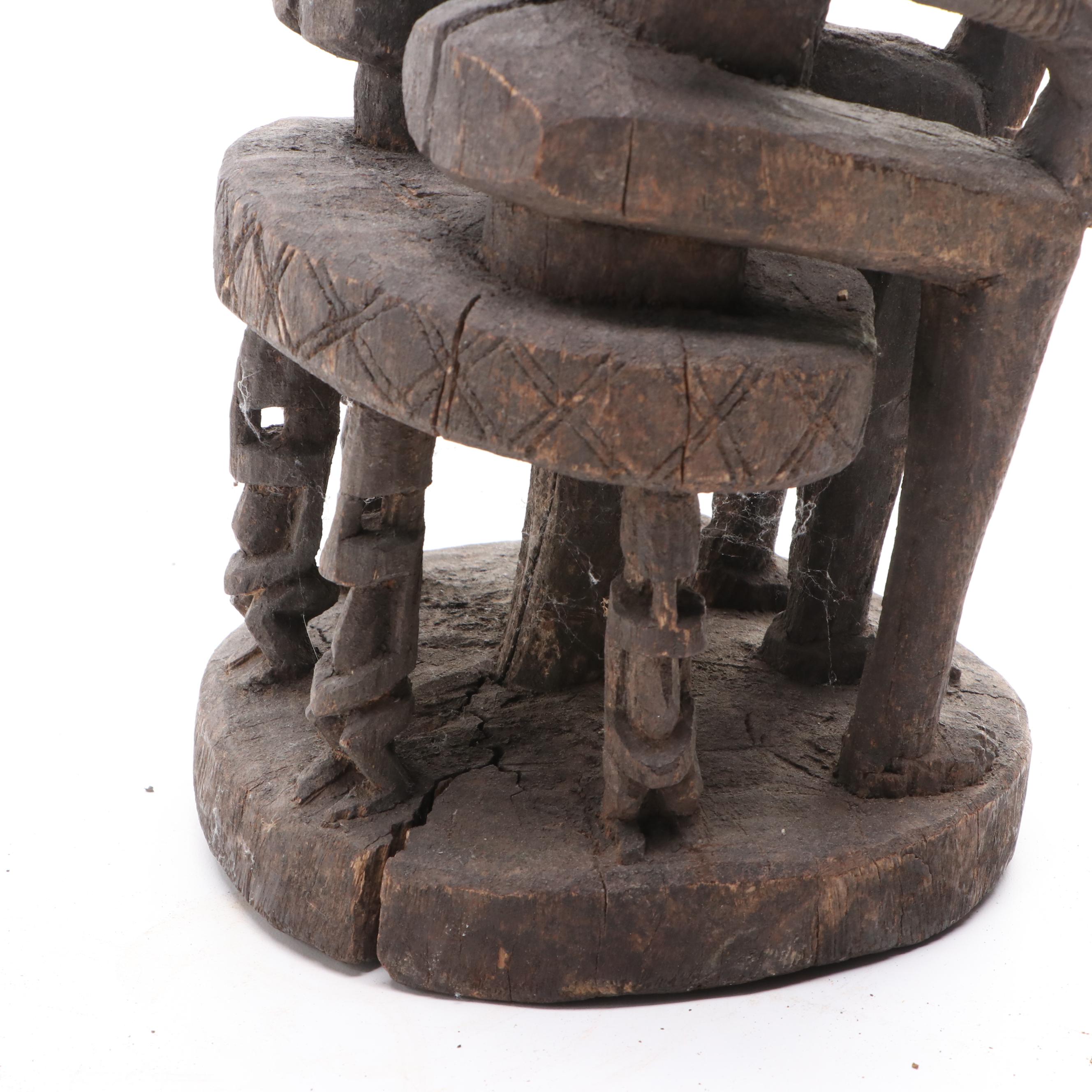 Hand-Carved Mali Dogon Seated Couple Sculpture