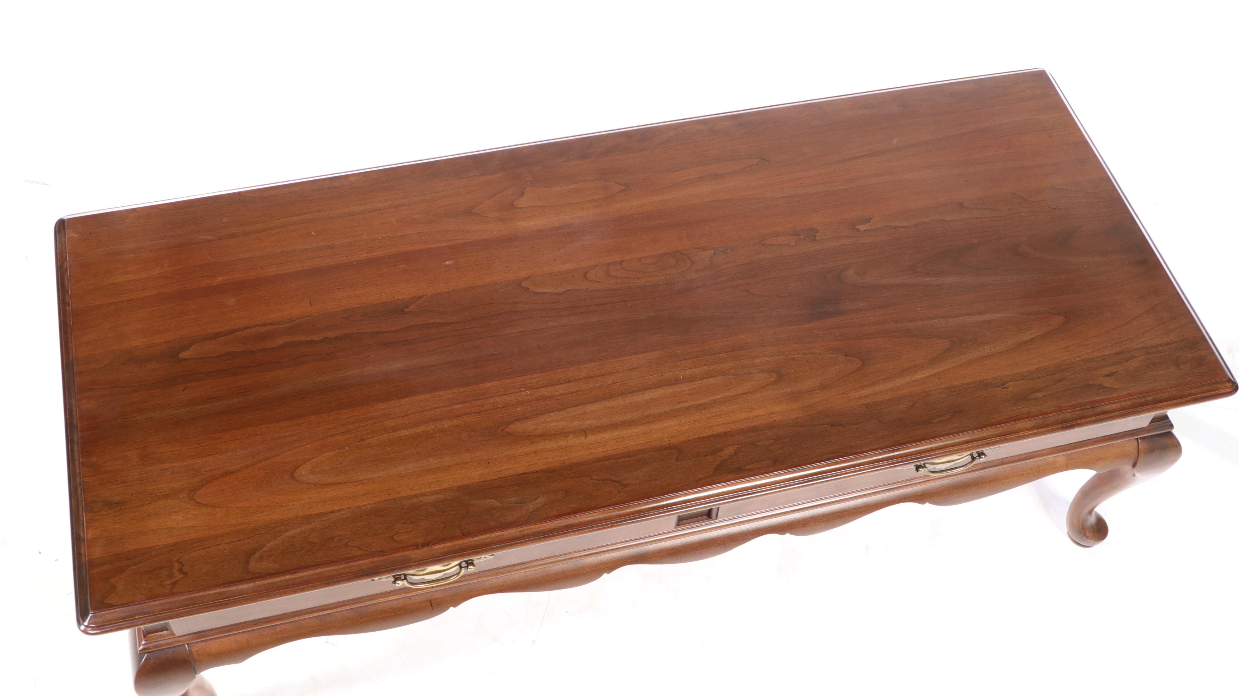Ethan Allen Queen Anne Style Cherrywood Two-Drawer Coffee Table
