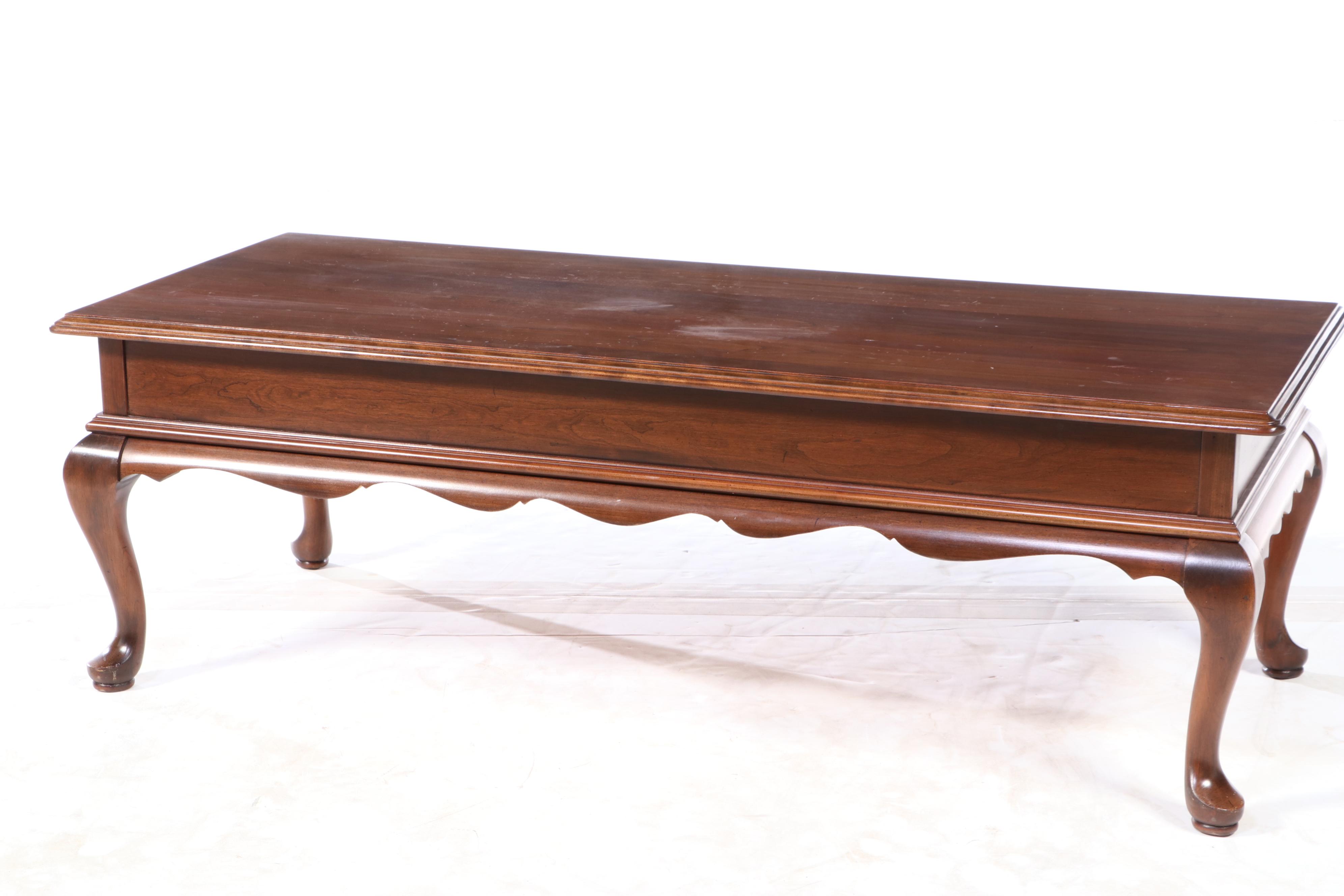 Ethan Allen Queen Anne Style Cherrywood Two-Drawer Coffee Table