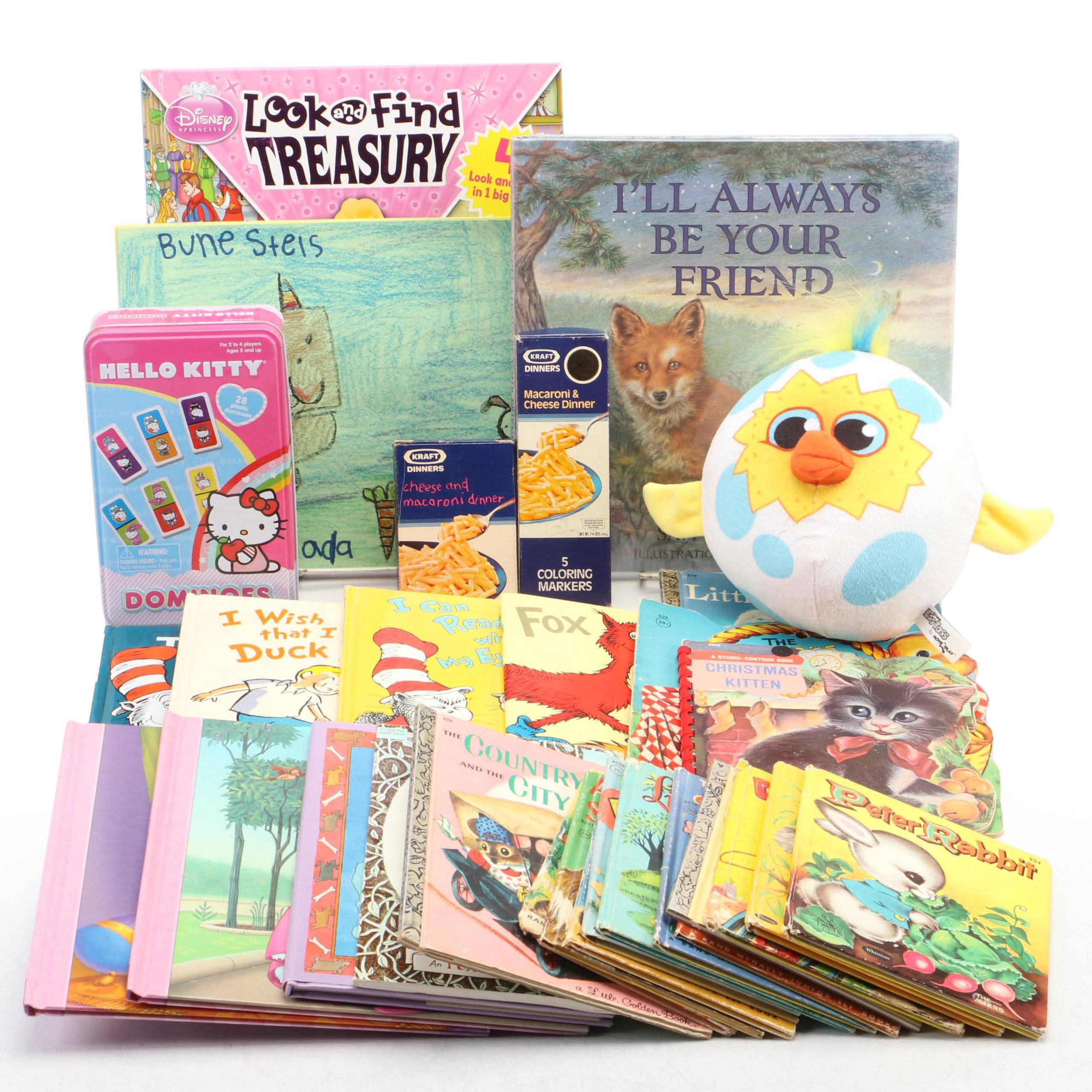 Children's Picture Books with Hello Kitty Dominoes, Egg Toss Plush Toy, and More