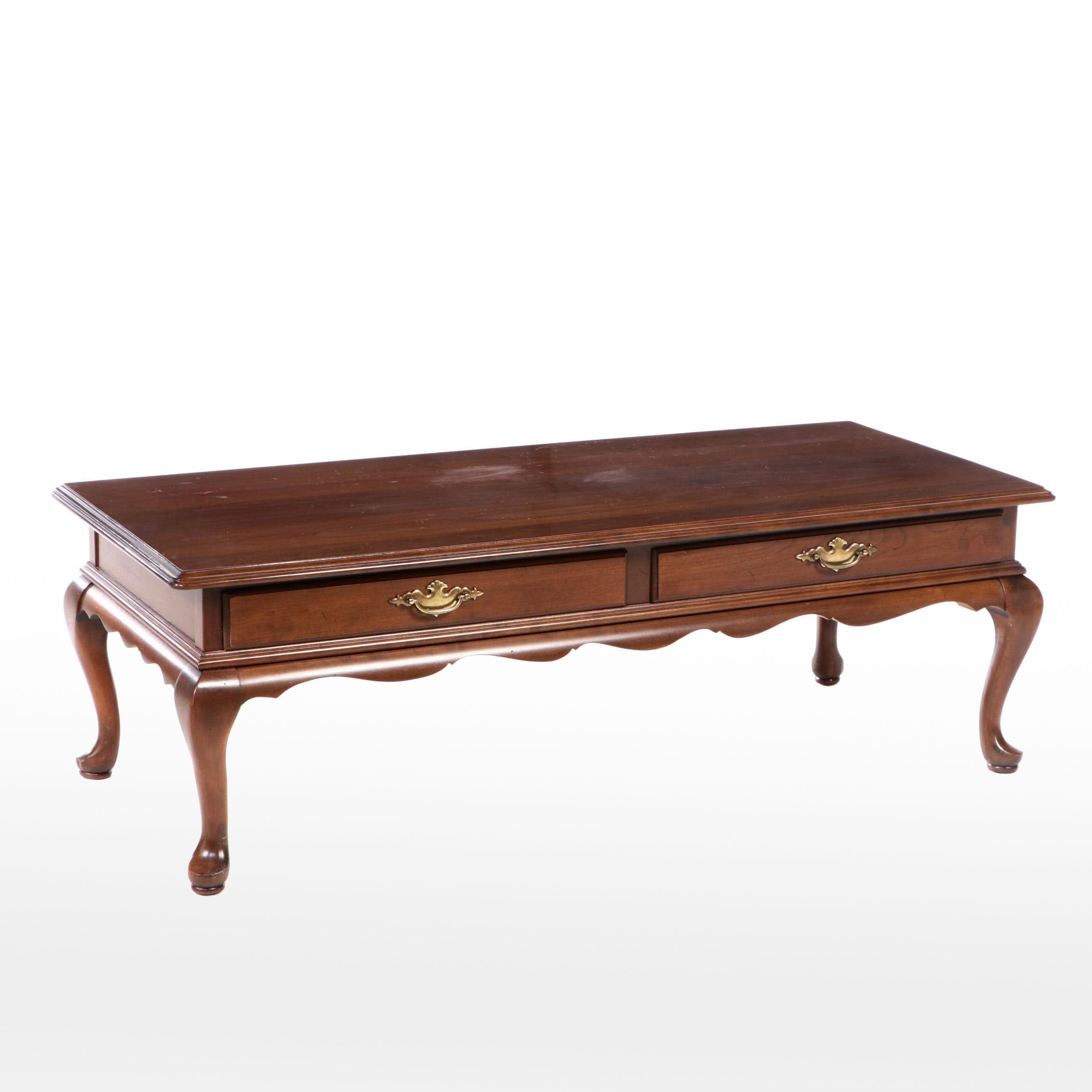 Ethan Allen Queen Anne Style Cherrywood Two-Drawer Coffee Table