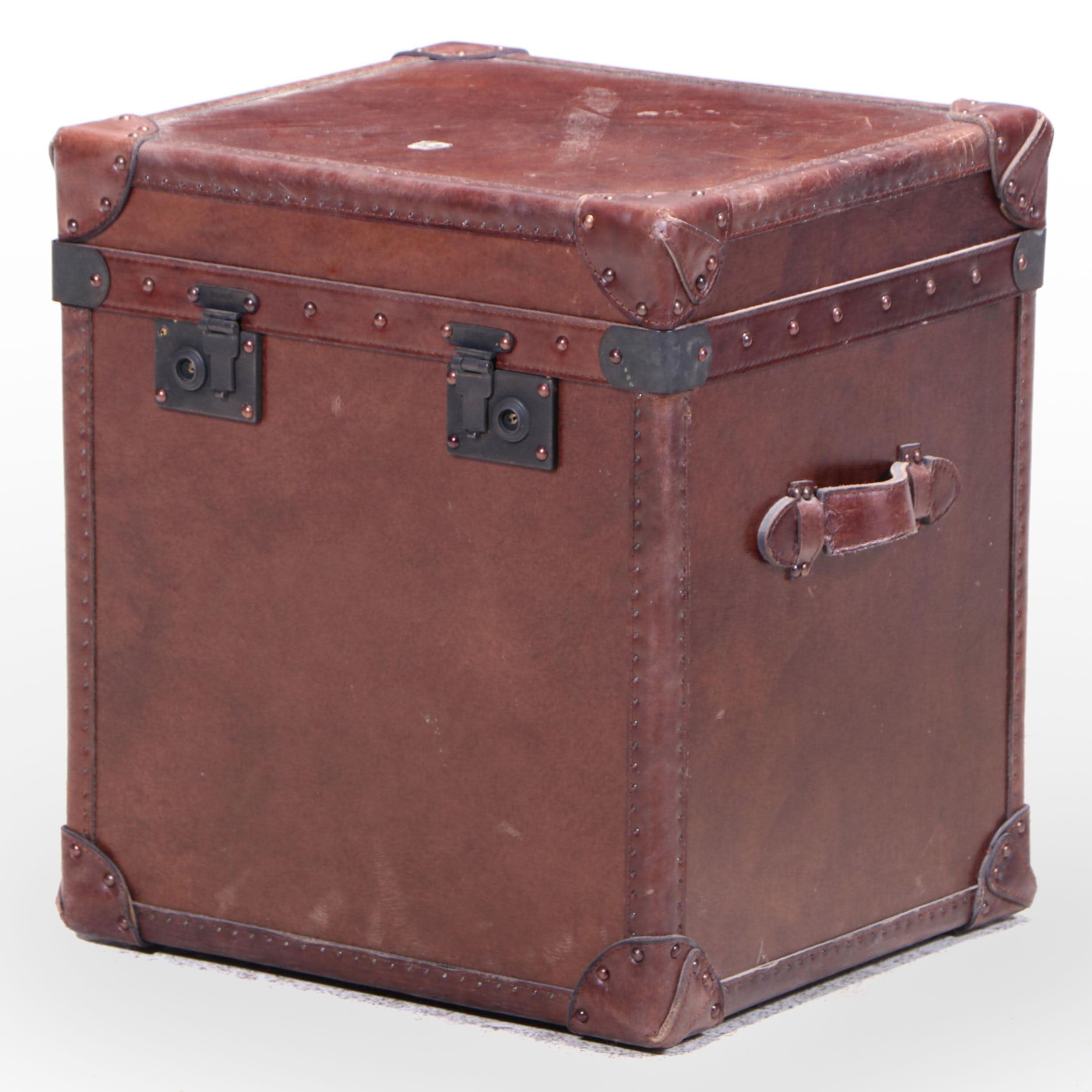 Victorian French Style Leather Cube Shaped Trunk