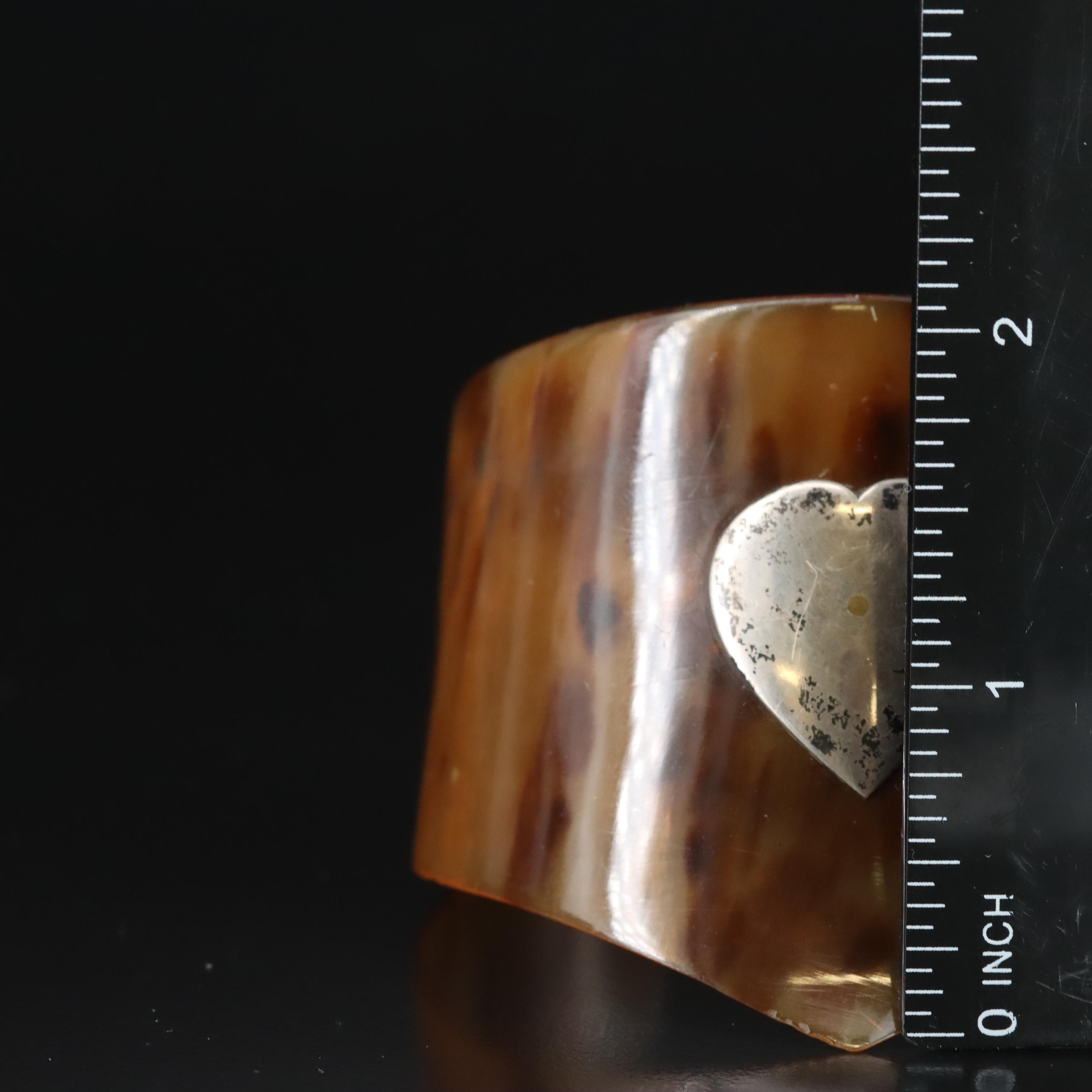 Vintage Carved Tortoise Shell Bangles and Cuff with Sterling Heart