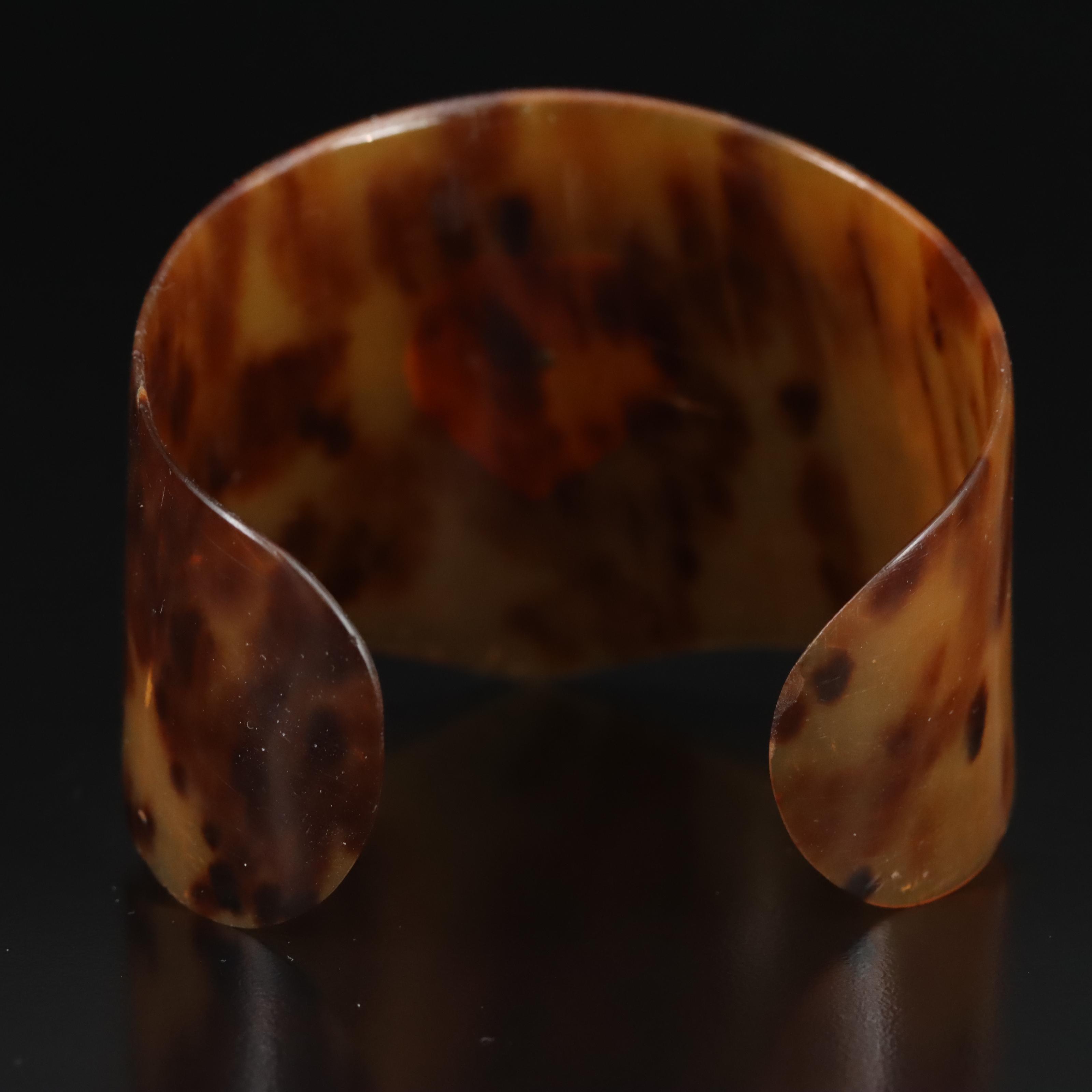 Vintage Carved Tortoise Shell Bangles and Cuff with Sterling Heart