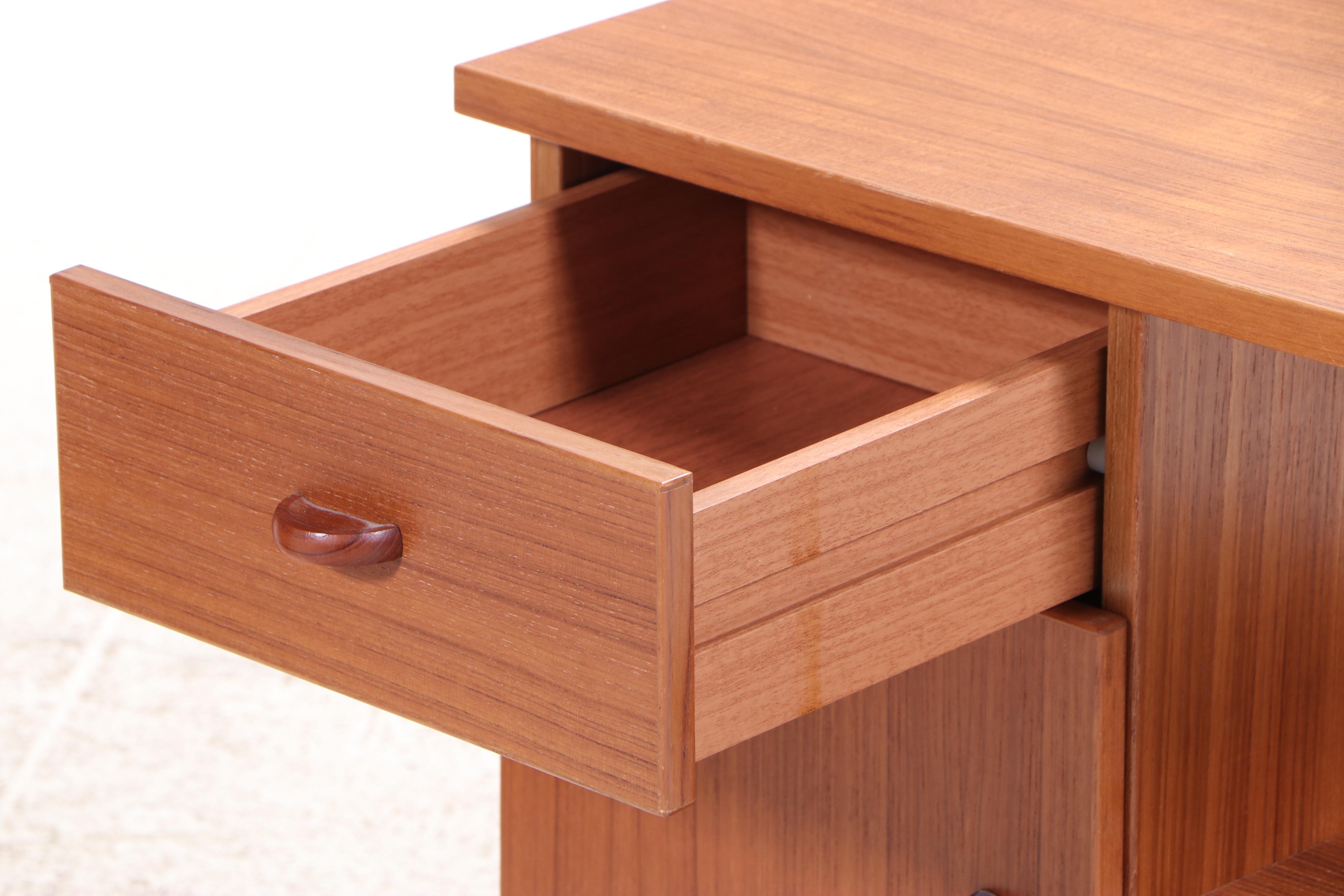 Danish Modern Teak and Suede Leather Magazine Rack and Tiered Rolling Side Table