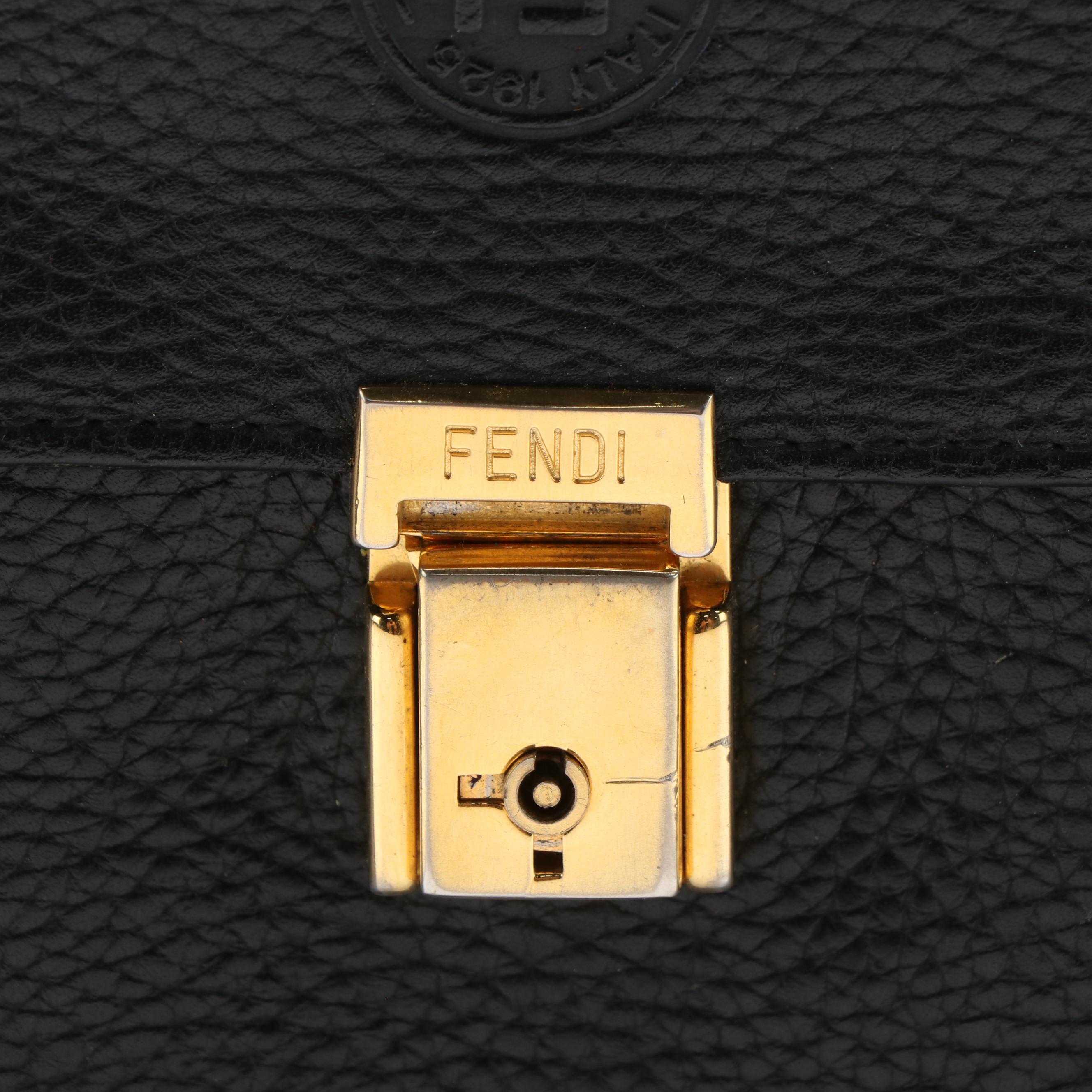 Fendi Pebbled Black Leather Clutch Bag with Wristlet