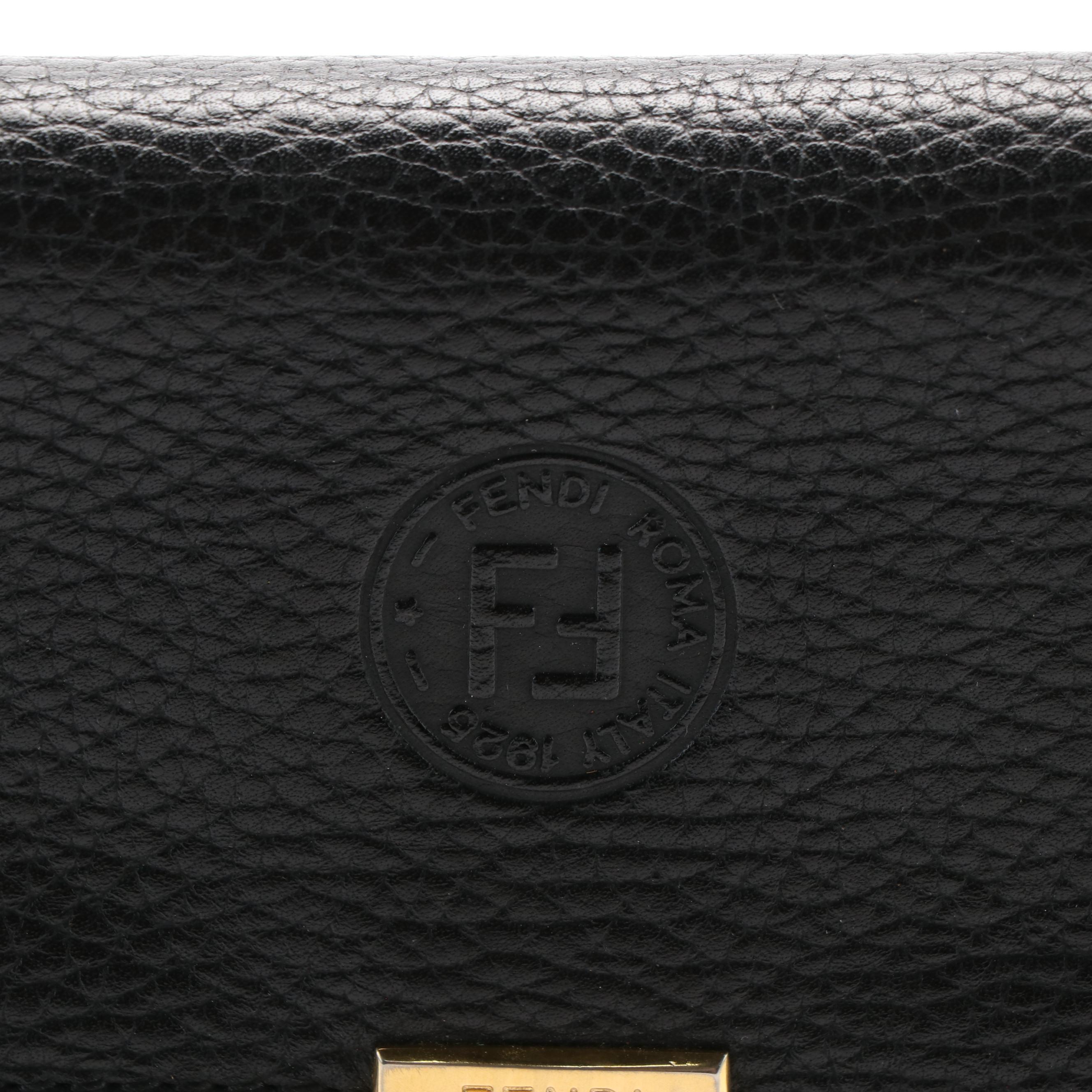 Fendi Pebbled Black Leather Clutch Bag with Wristlet
