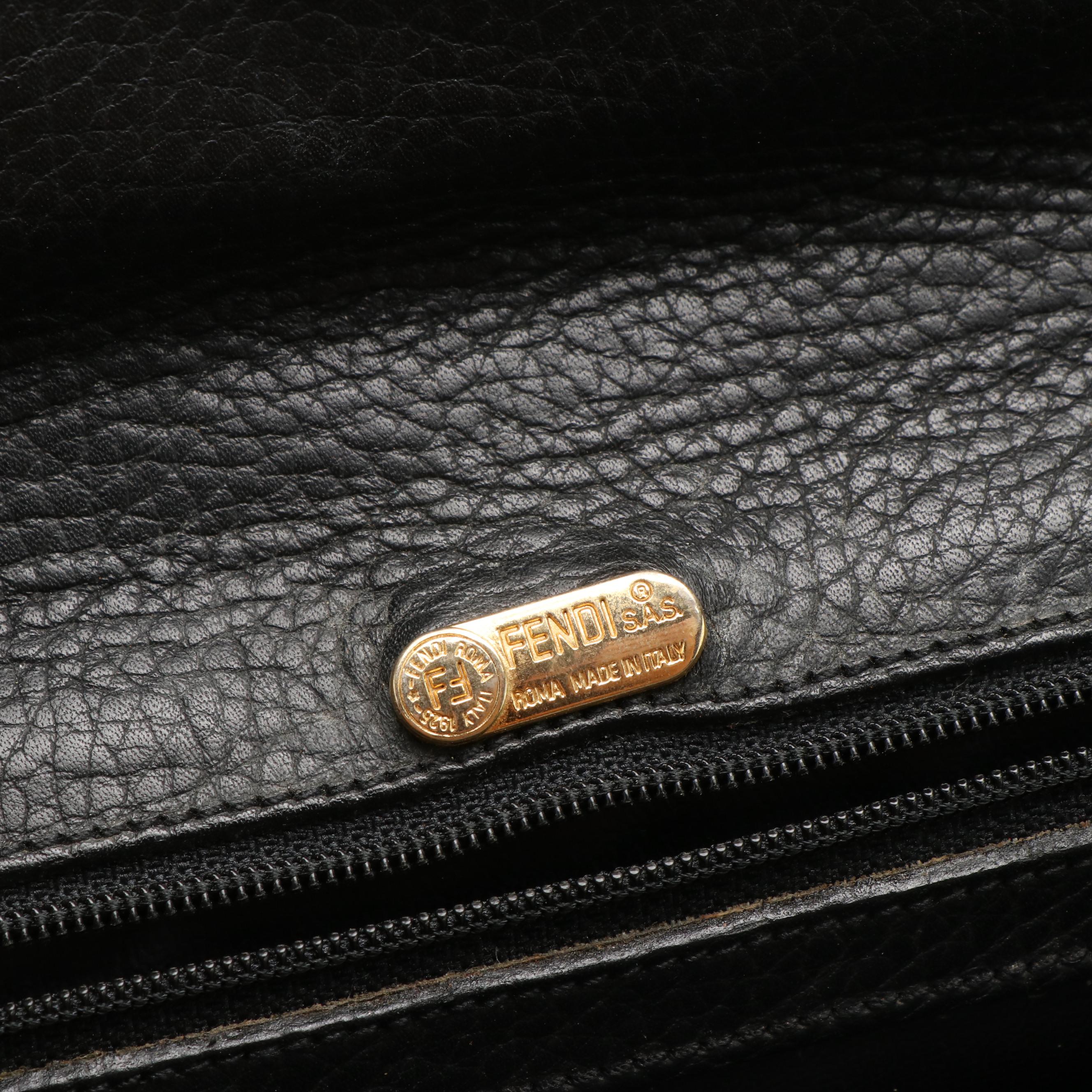 Fendi Pebbled Black Leather Clutch Bag with Wristlet
