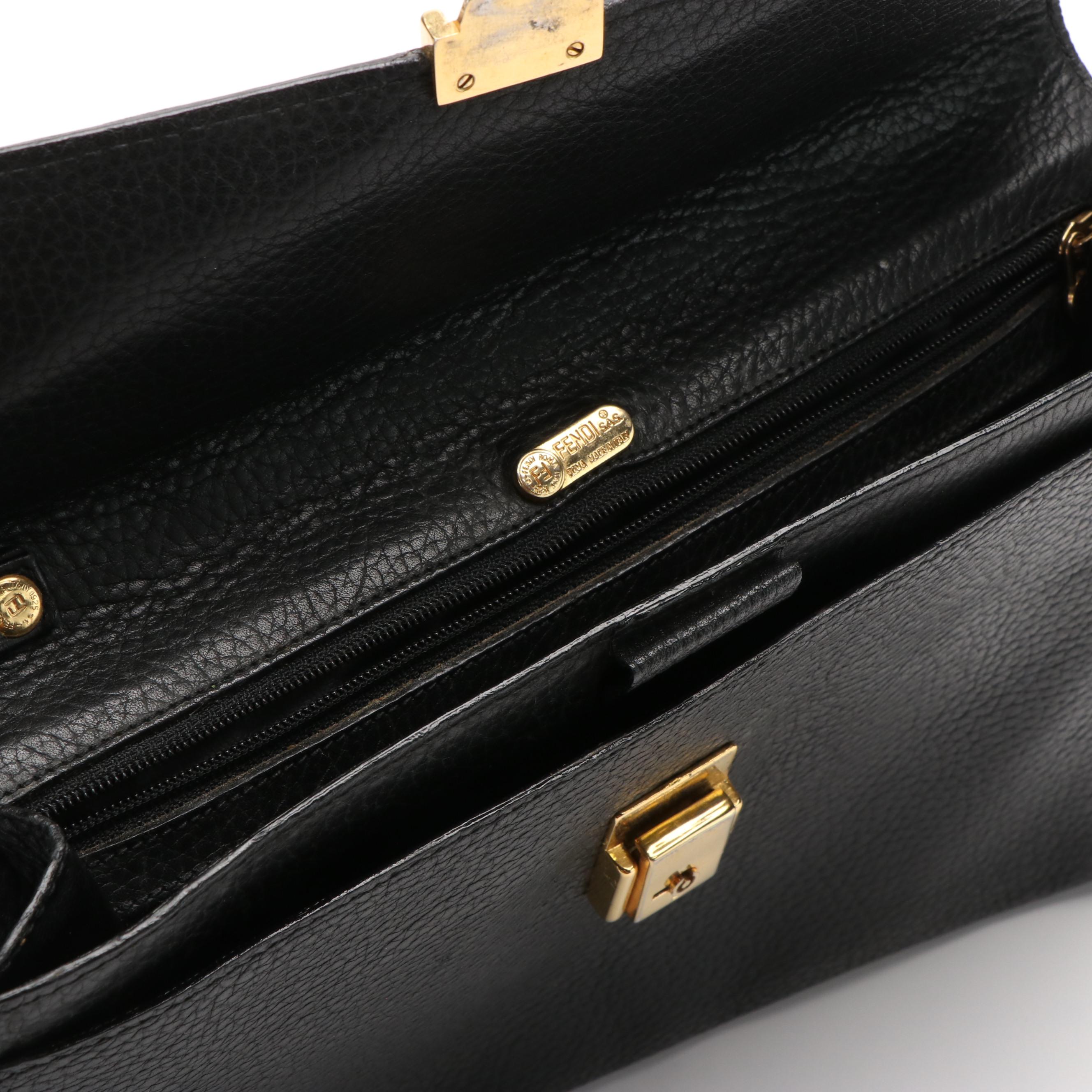 Fendi Pebbled Black Leather Clutch Bag with Wristlet