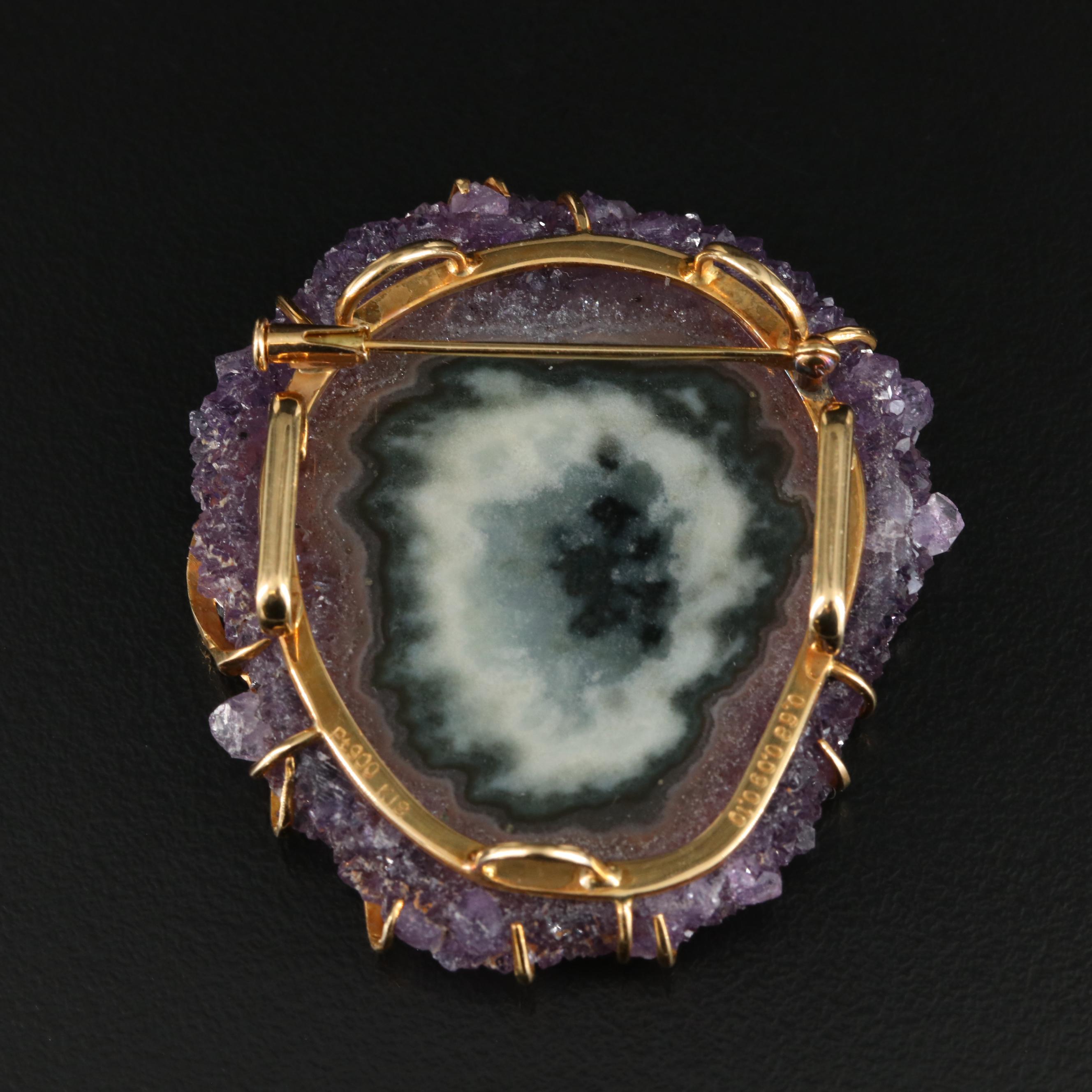 18K Geode Slice Enhancer Brooch with Tourmaline, Peridot and Diamond