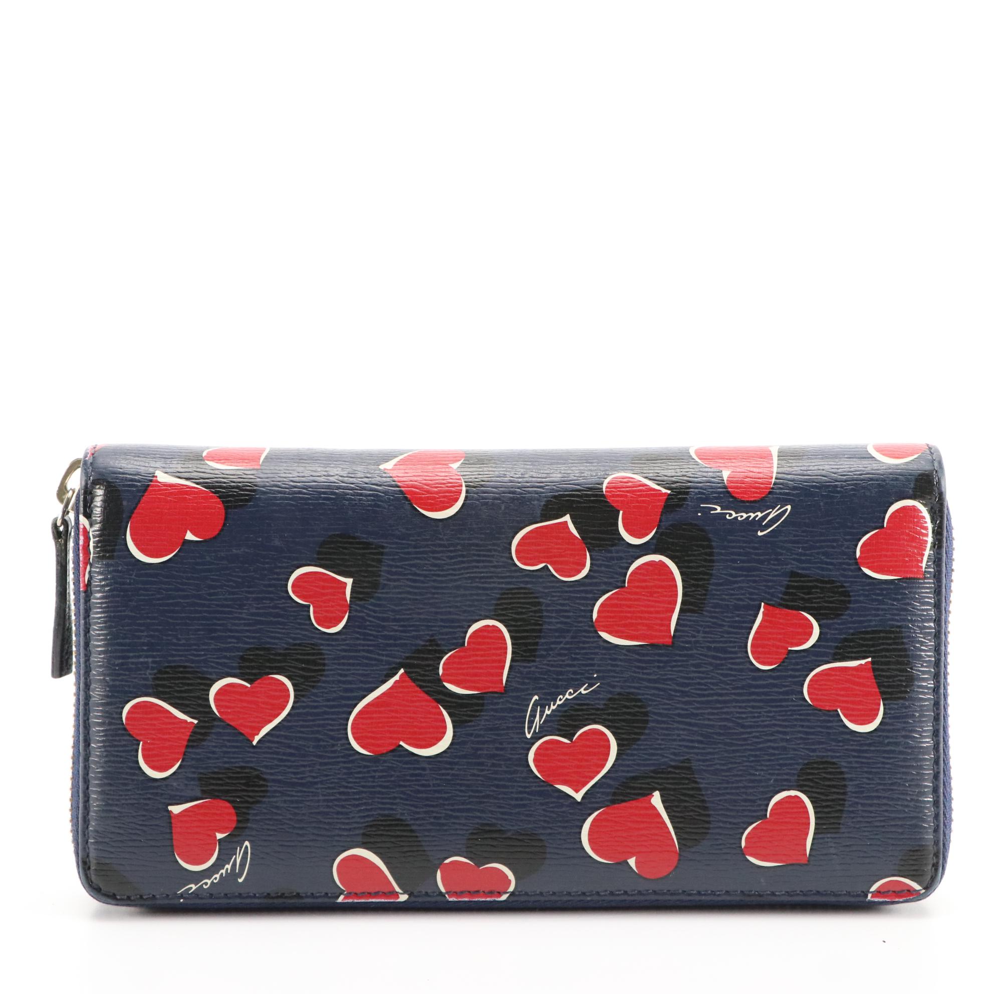 Gucci Heartbeat Long Leather Zip Around Wallet in Box