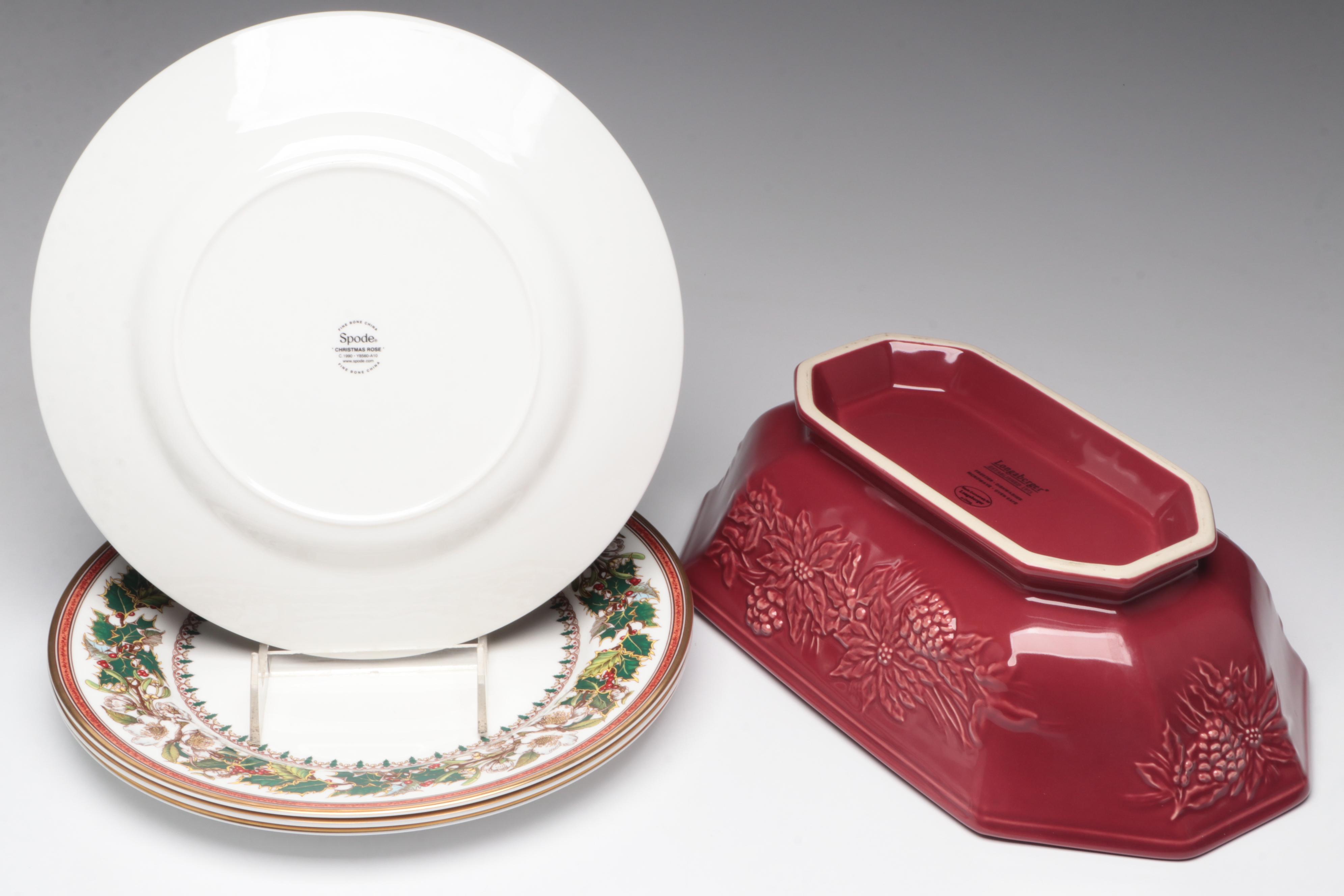 Spode "Christmas Rose" Bone China Dinner Plates with Longaberber Bowl and More