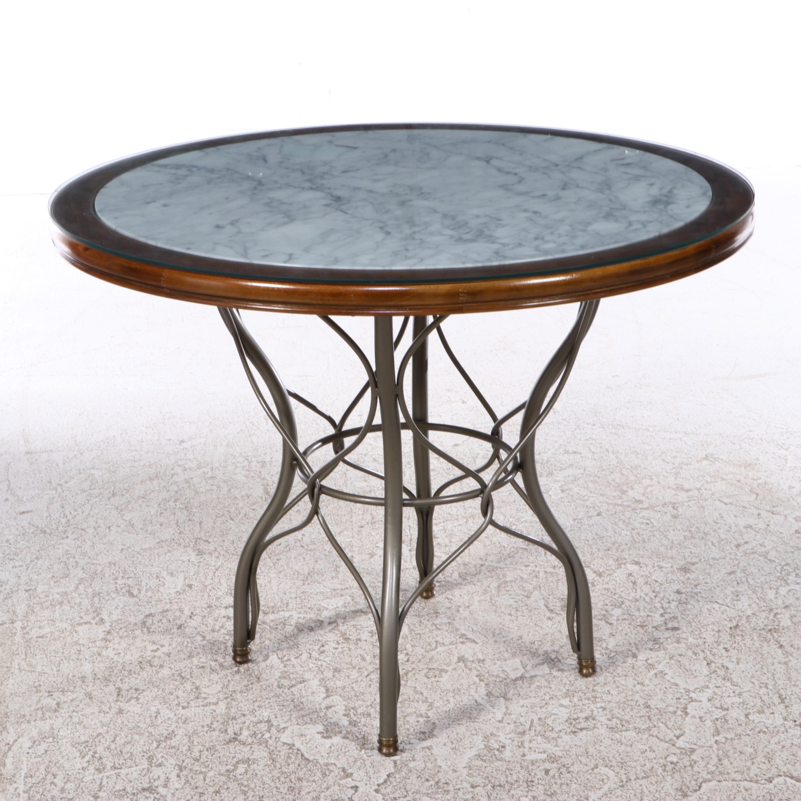 Five-Piece Drexel Hardwood, Iron, and Marble Top Dining Set, Late 20th Century