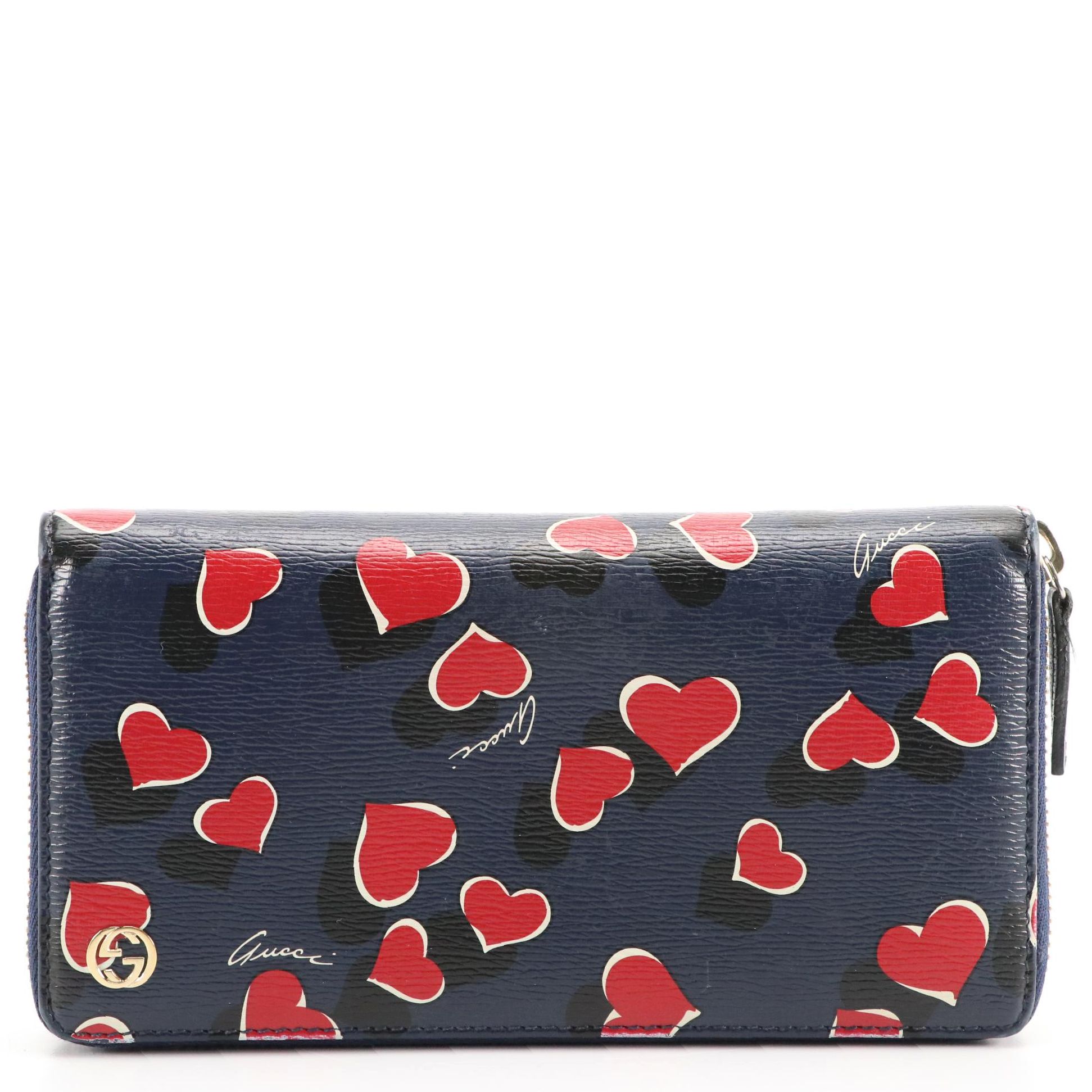Gucci Heartbeat Long Leather Zip Around Wallet in Box