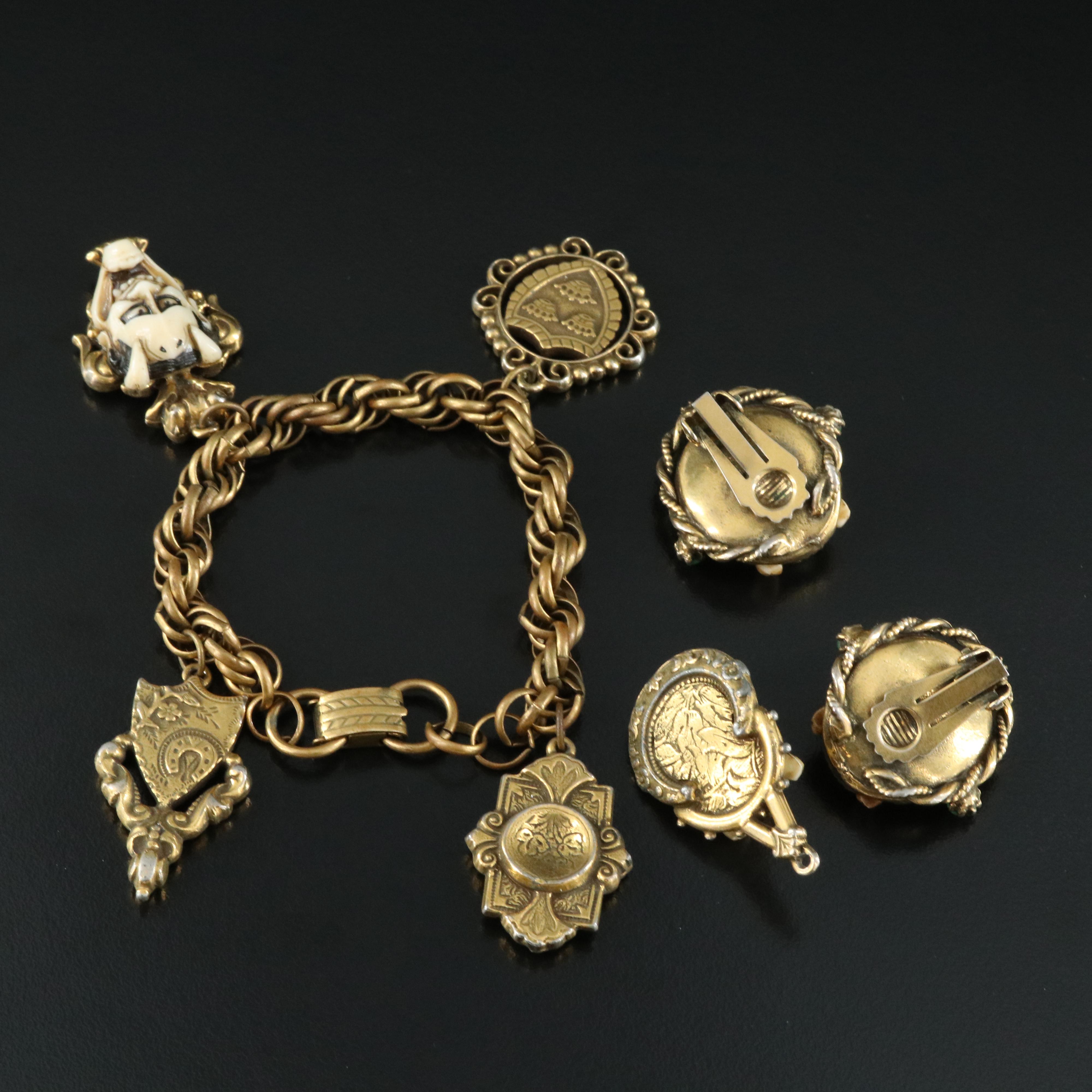 Vintage Naminari Noh Mask Jewelry and Charm Bracelet