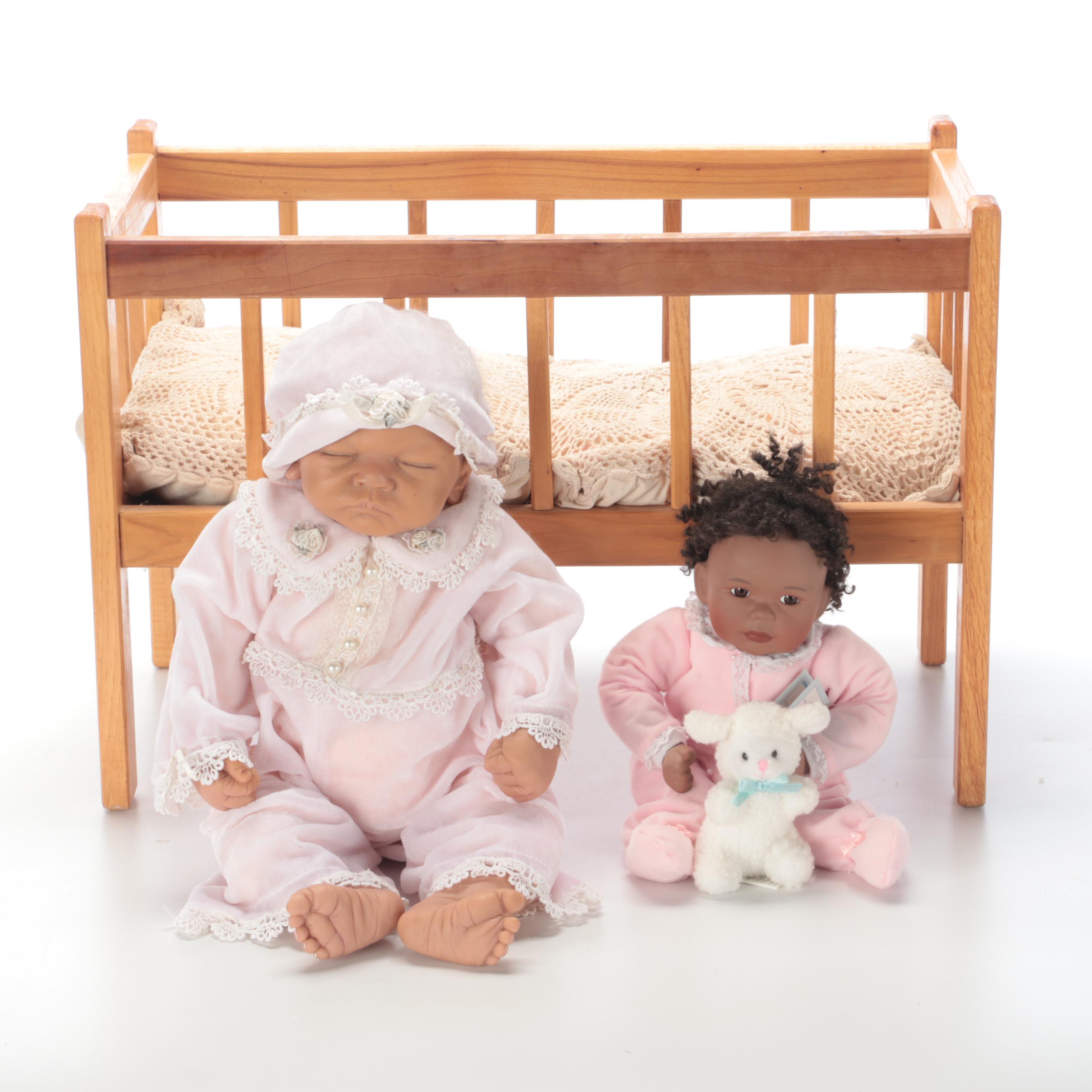Ashton-Drake Galleries Baby Dolls with Wooden Cradle