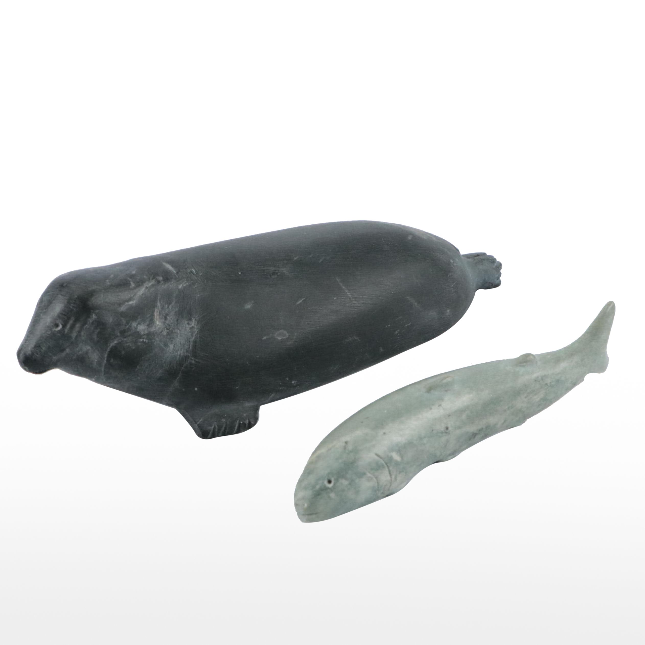 Signed Inuit Carved Soapstone Figurines