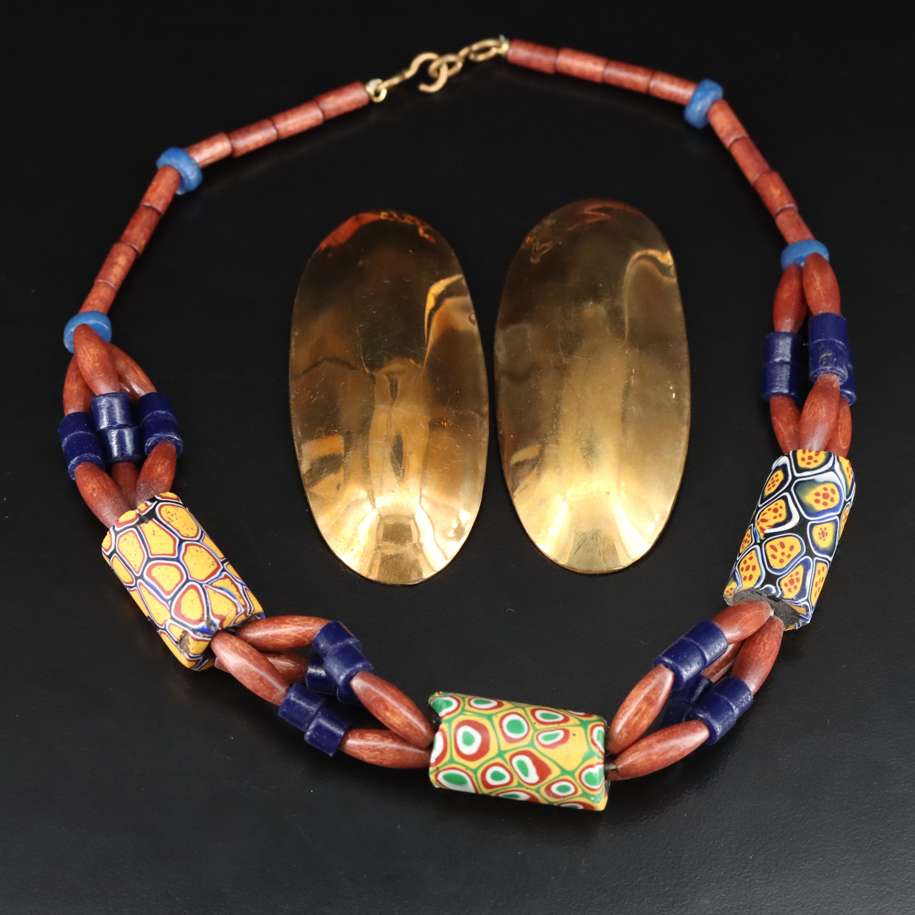 Trade Bead and Carved Bone Necklaces with Earrings