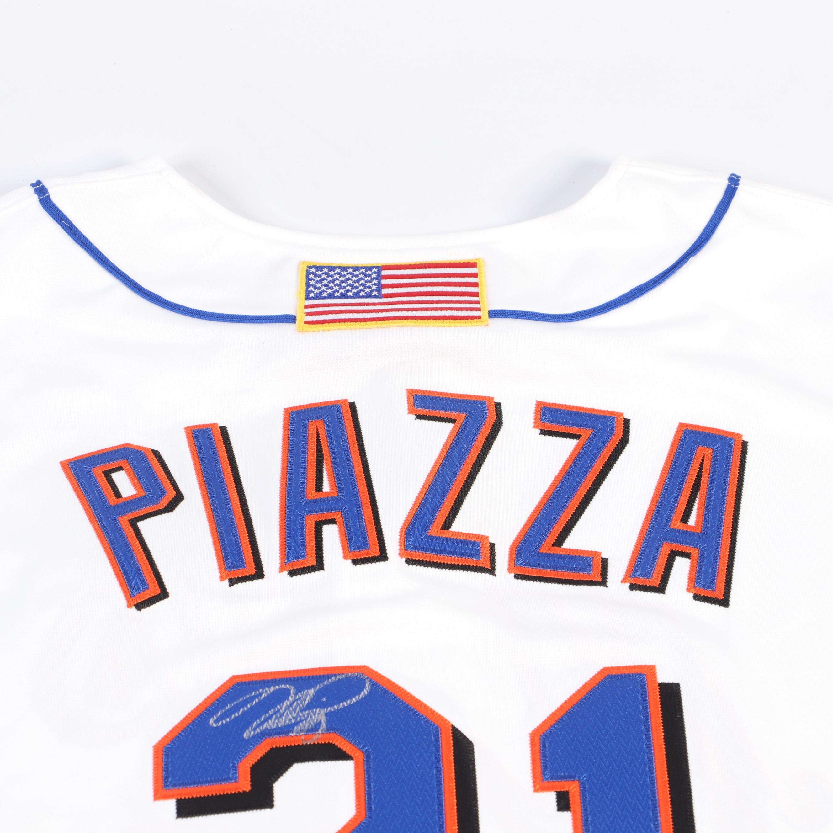 Mike Piazza Signed New York Mets 9/11 Stitched Mitchell and Ness Baseball Jersey