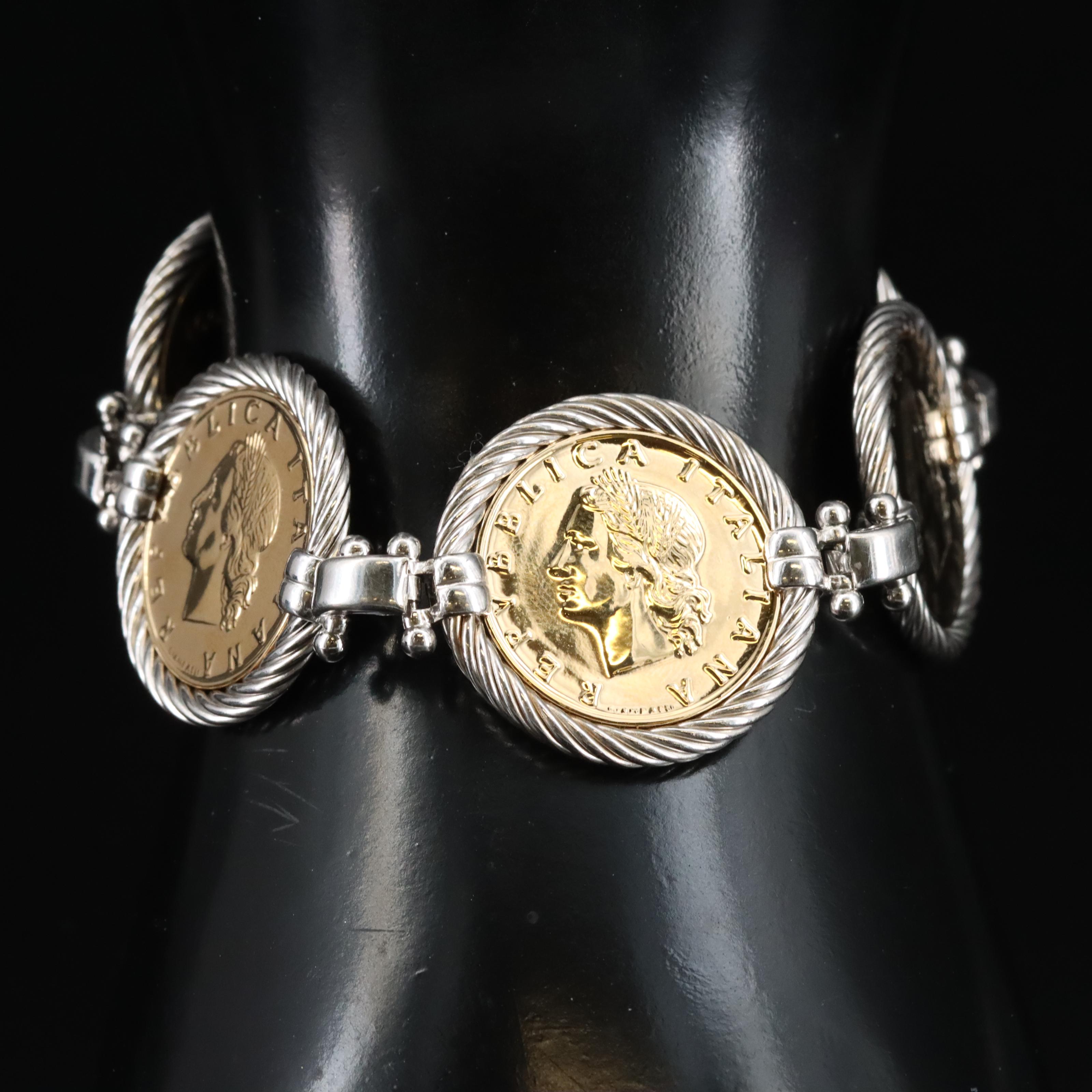 Italian Sterling Bracelet with 20-Lire Italian Coins
