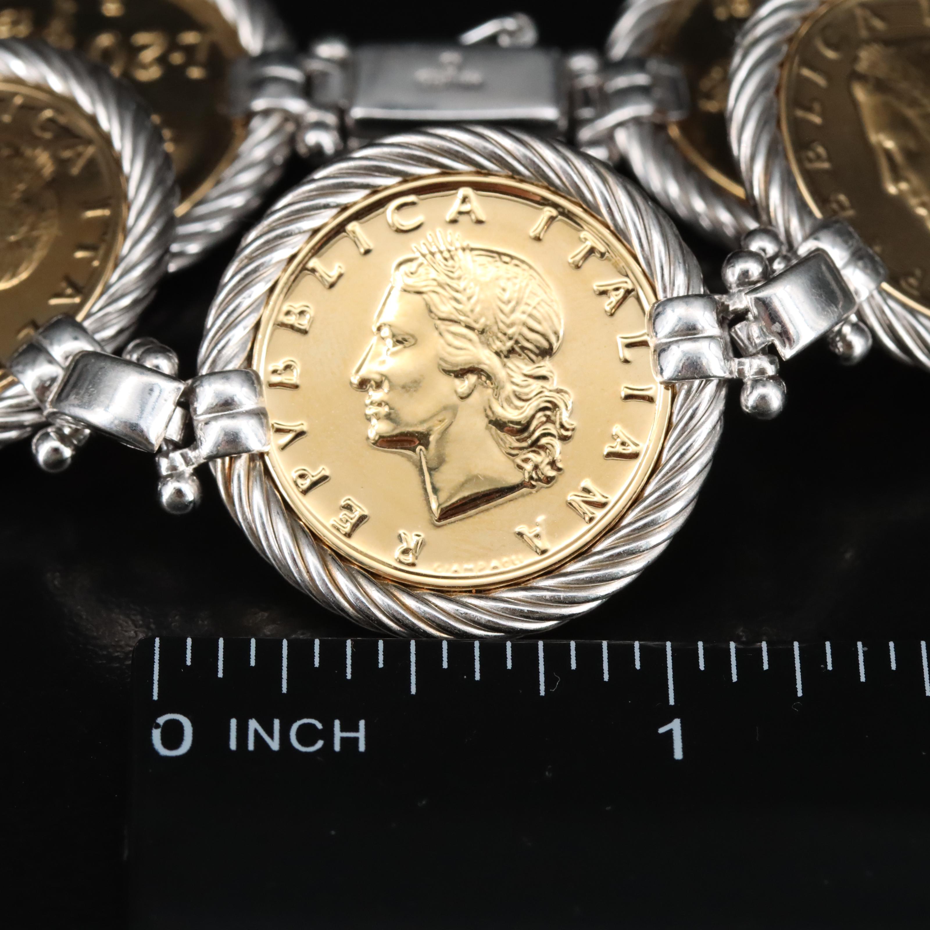 Italian Sterling Bracelet with 20-Lire Italian Coins