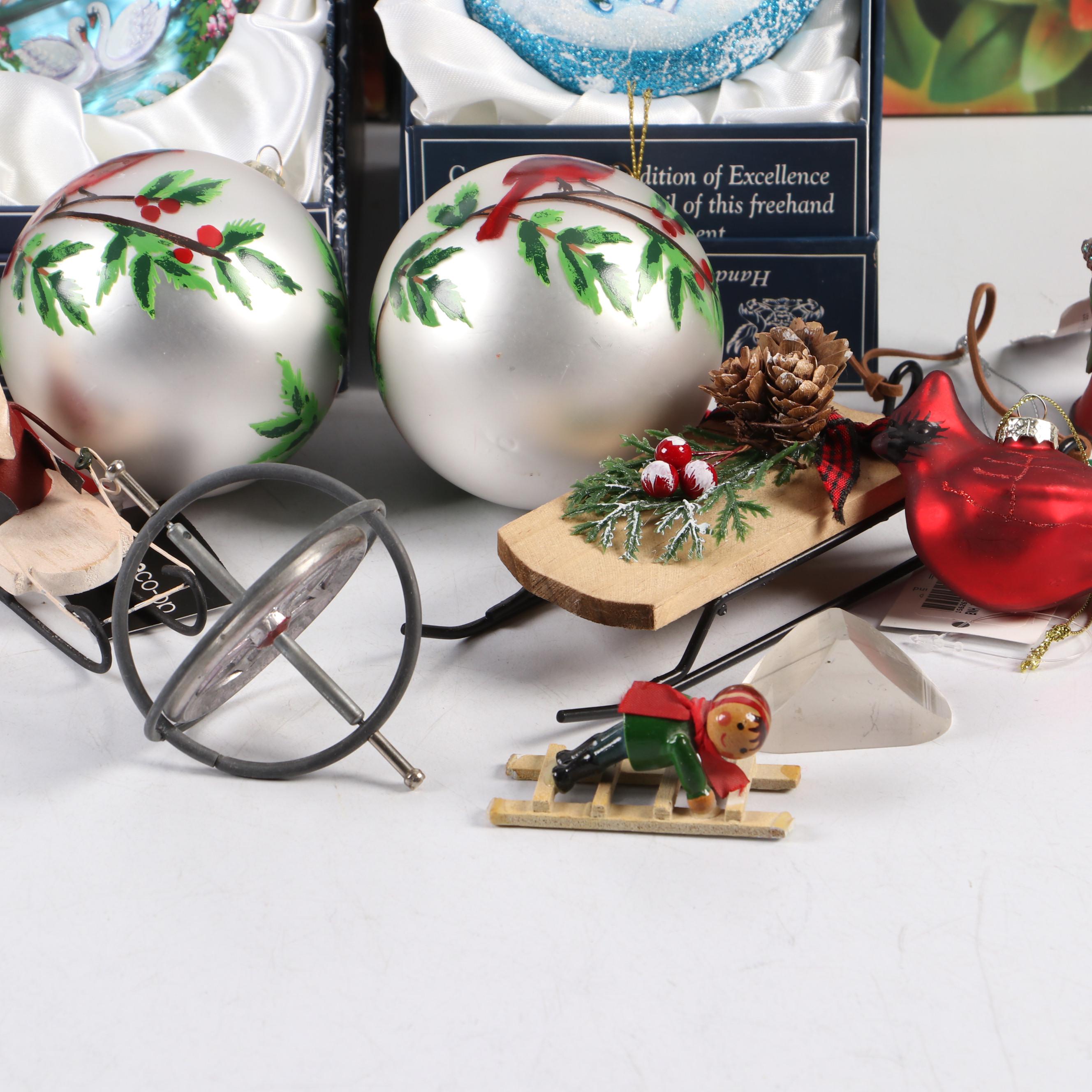 Reed & Barton Silver Plate Bells with Hand-Painted Glass Ornaments and More