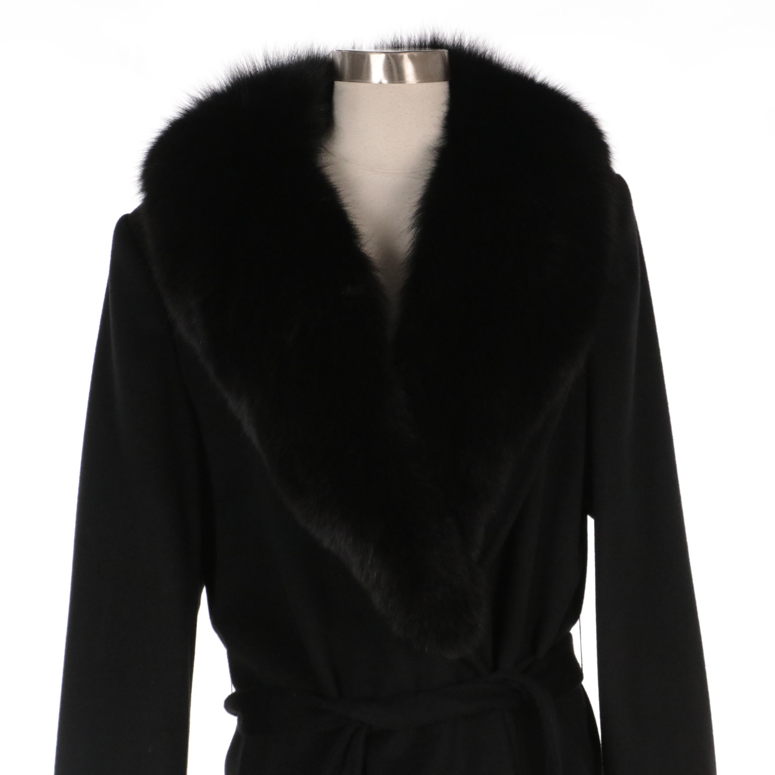 Dale Dressin Cashmere/Lambswool Coat with Detachable Fox Fur Collar and Tags