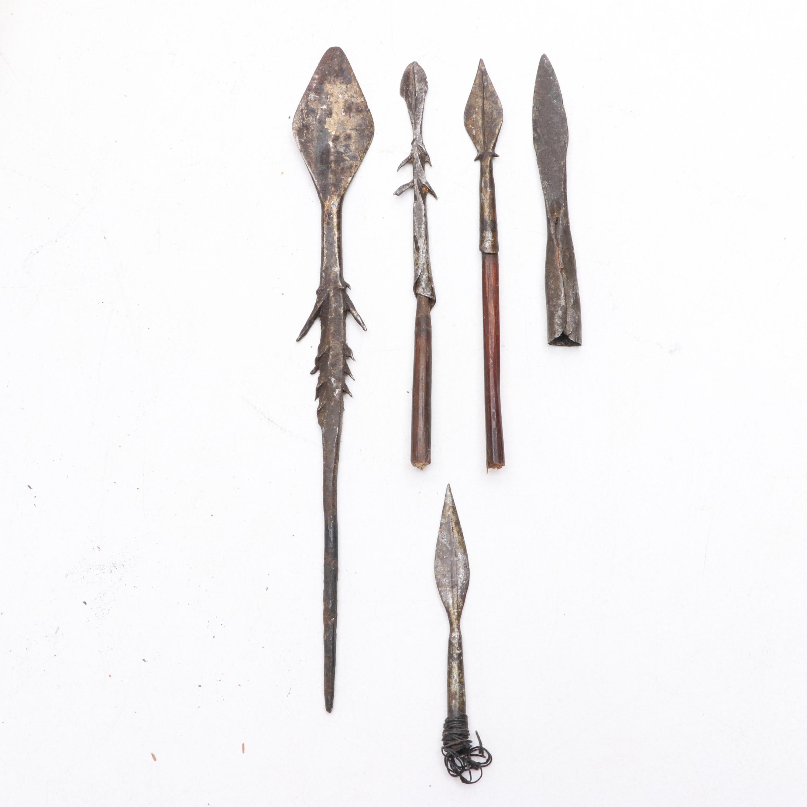 West African Cowrie Shell Doily, Carved Cow Horn, Arrow Tips, Zebra Hide Box