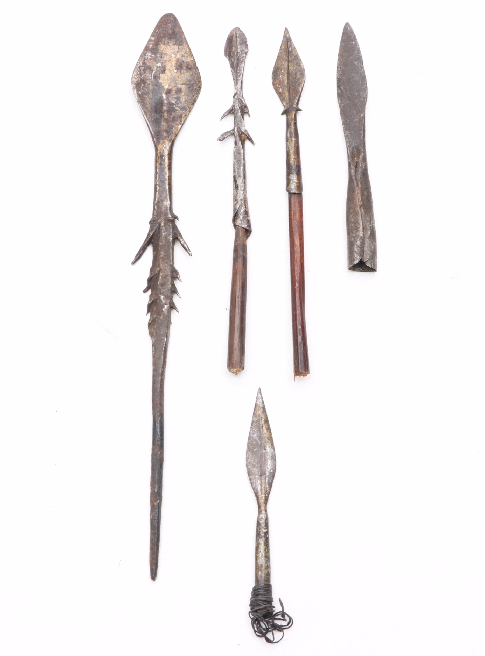 West African Cowrie Shell Doily, Carved Cow Horn, Arrow Tips, Zebra Hide Box