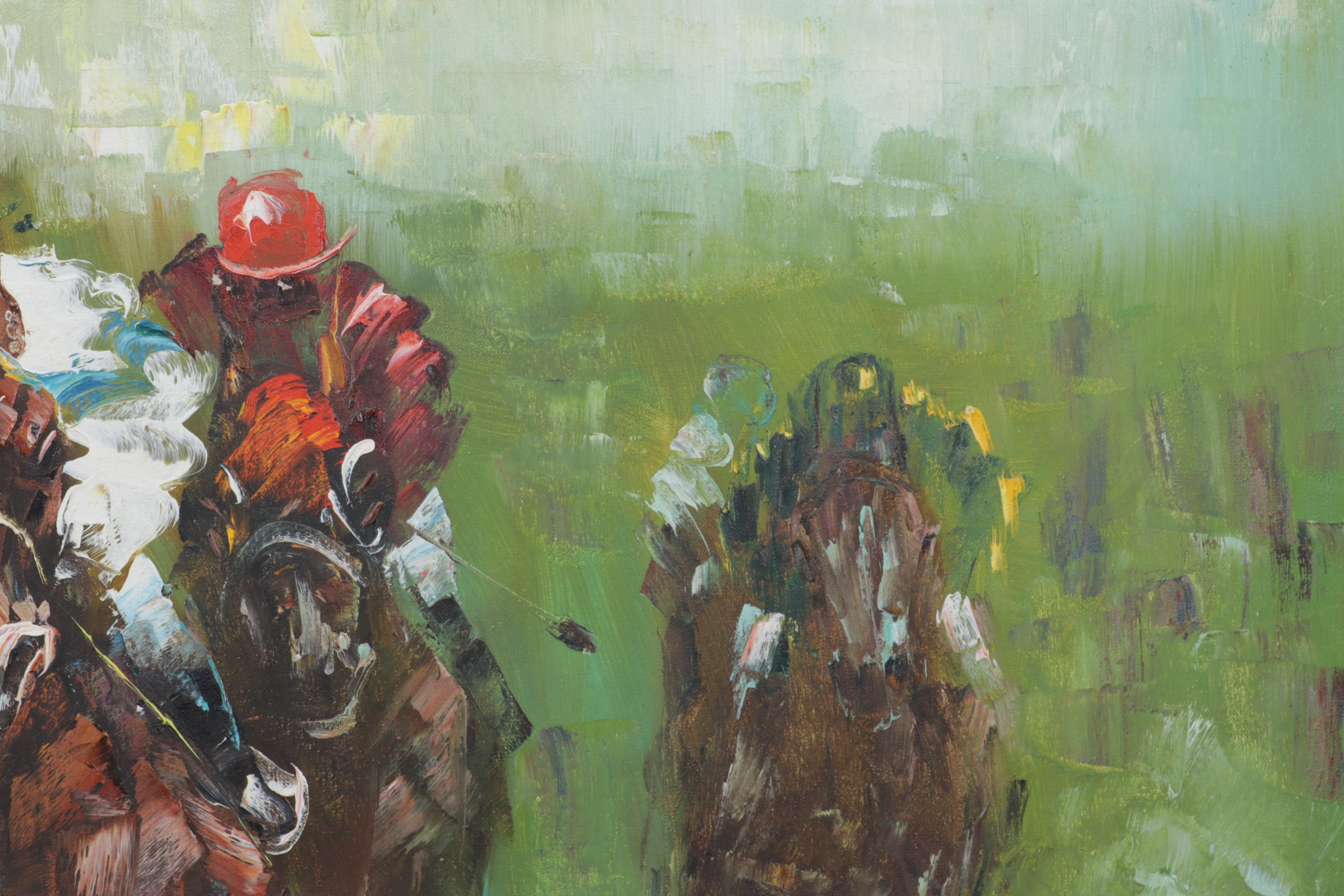 Anthony Veccio Equestrian Oil Painting, Late 20th Century