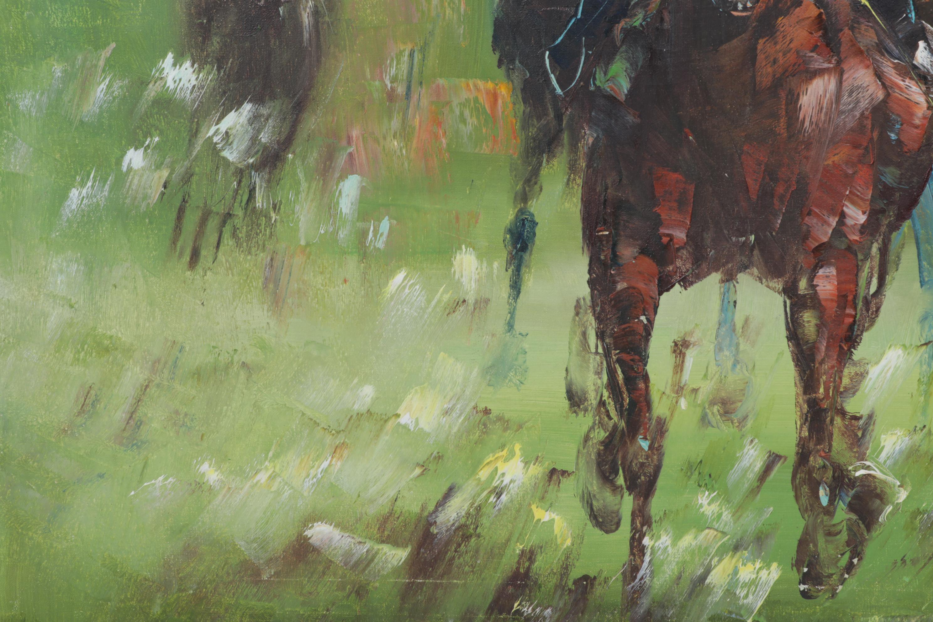 Anthony Veccio Equestrian Oil Painting, Late 20th Century