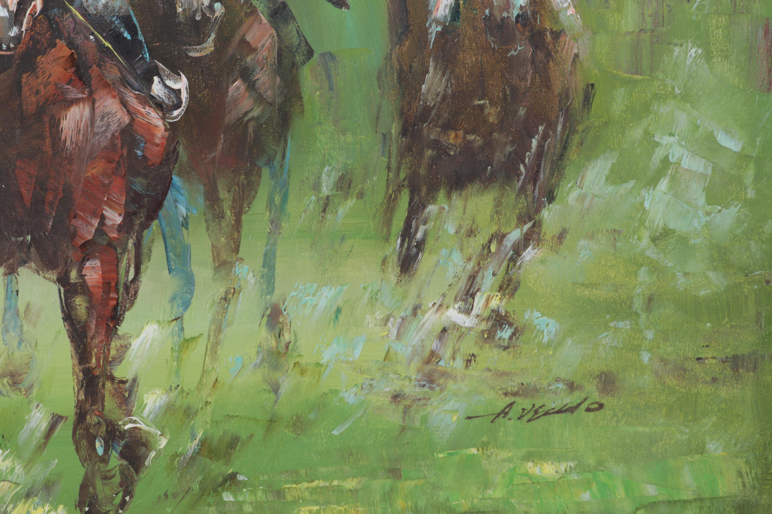 Anthony Veccio Equestrian Oil Painting, Late 20th Century