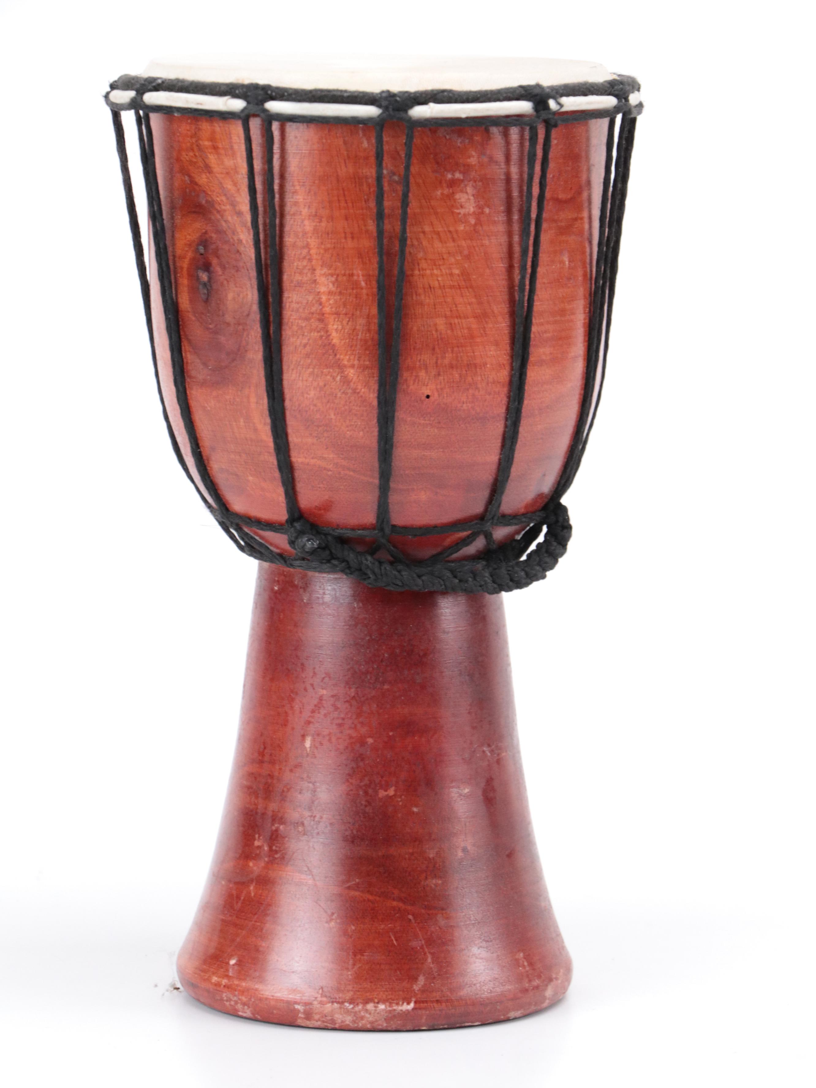 West African Djembe Drum & Ashanti Beaded Gourd With Calabash Bird Mask