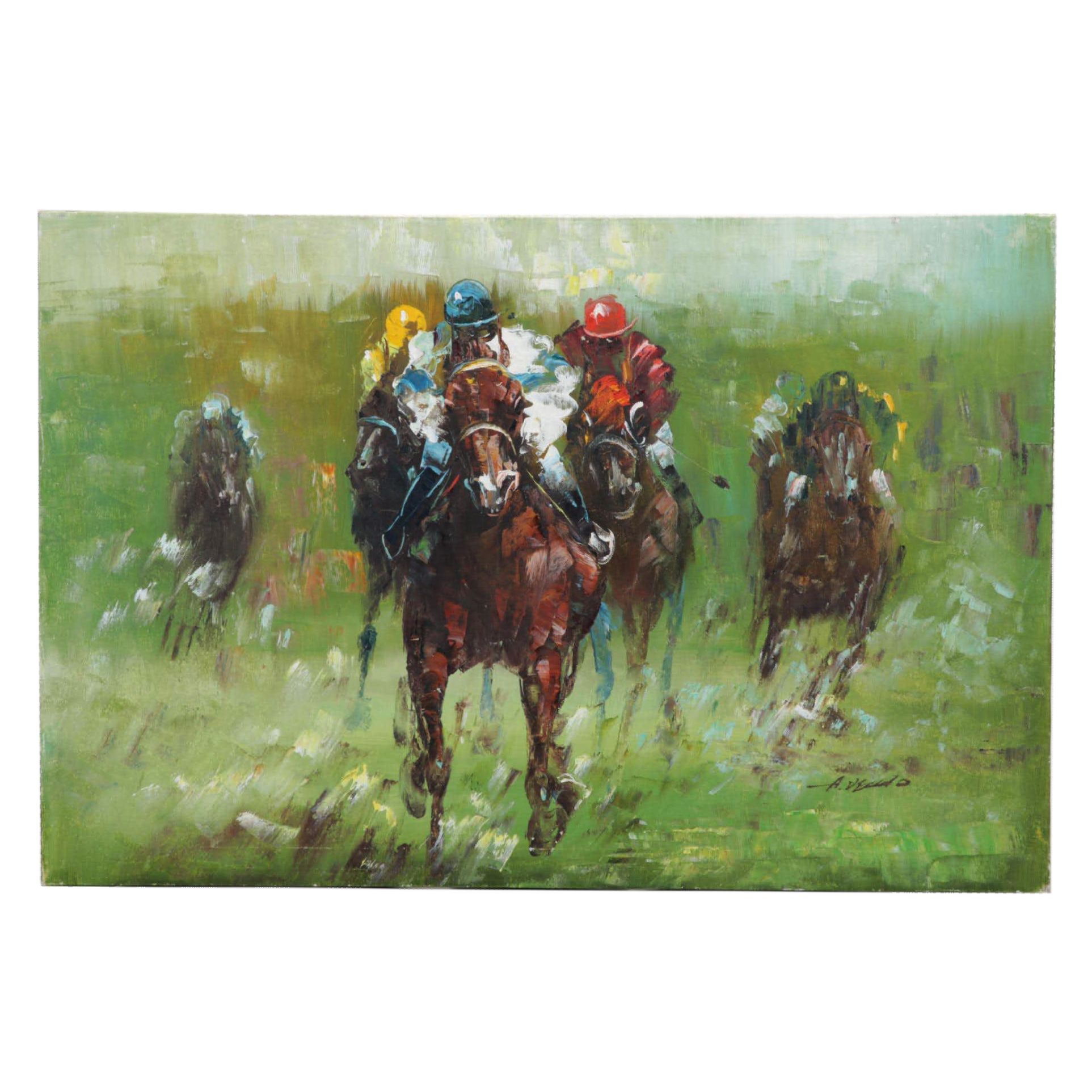 Anthony Veccio Equestrian Oil Painting, Late 20th Century