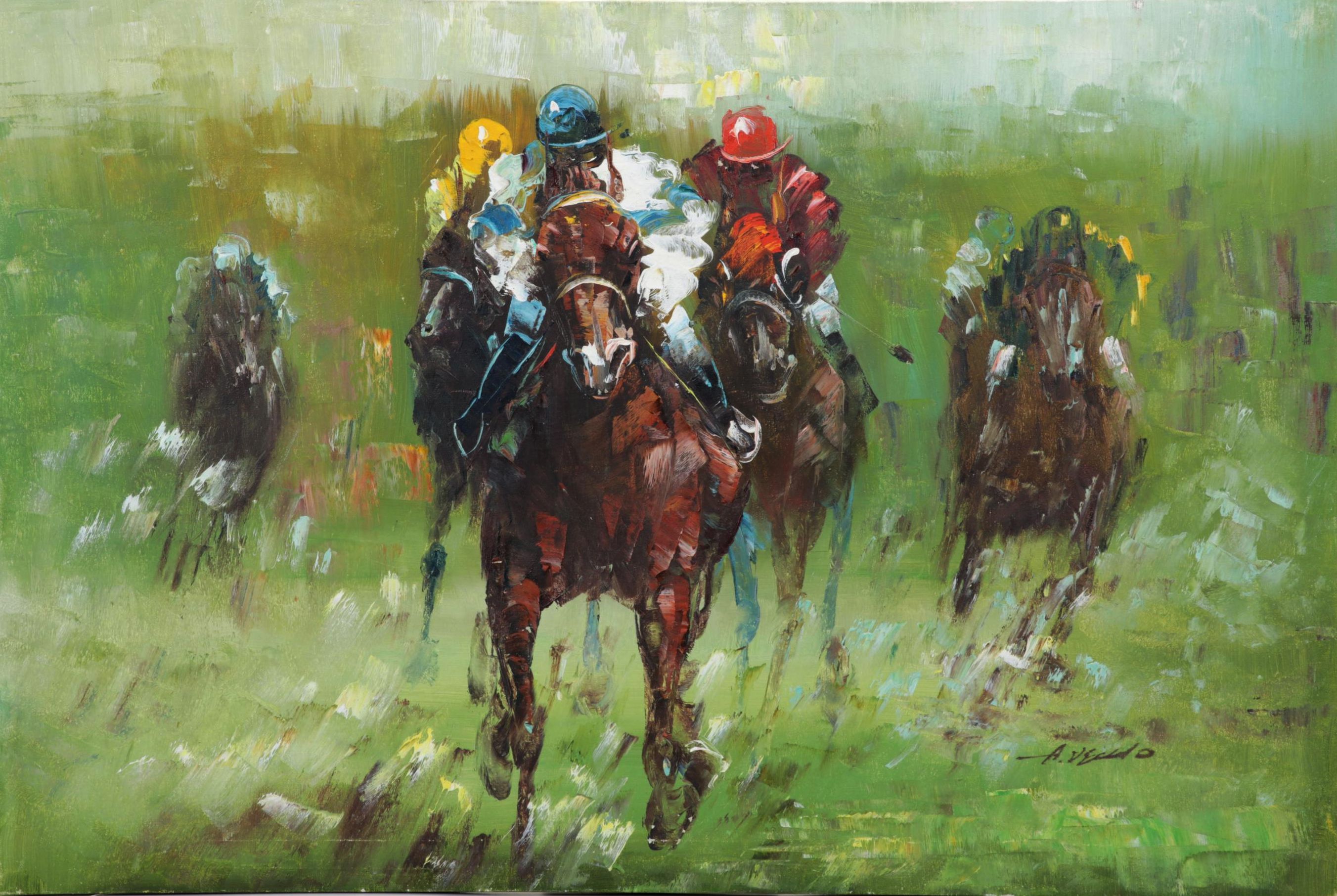 Anthony Veccio Equestrian Oil Painting, Late 20th Century