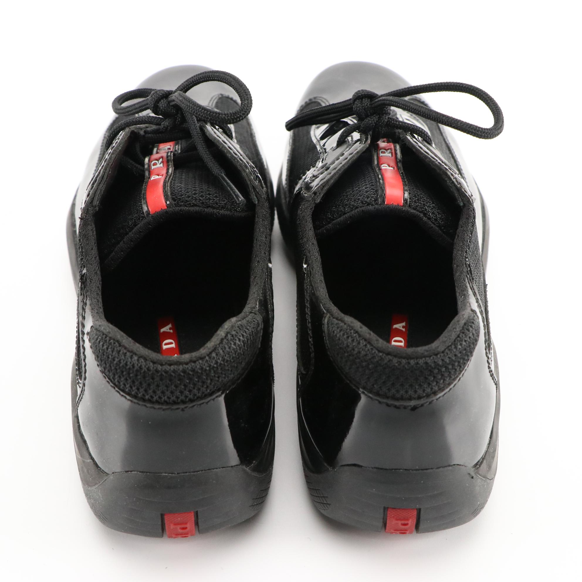 Men's Prada America's Cup Black Patent Leather Sneakers in Box