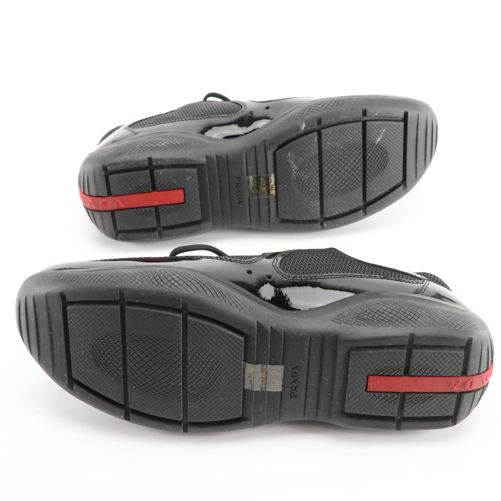 Men's Prada America's Cup Black Patent Leather Sneakers in Box